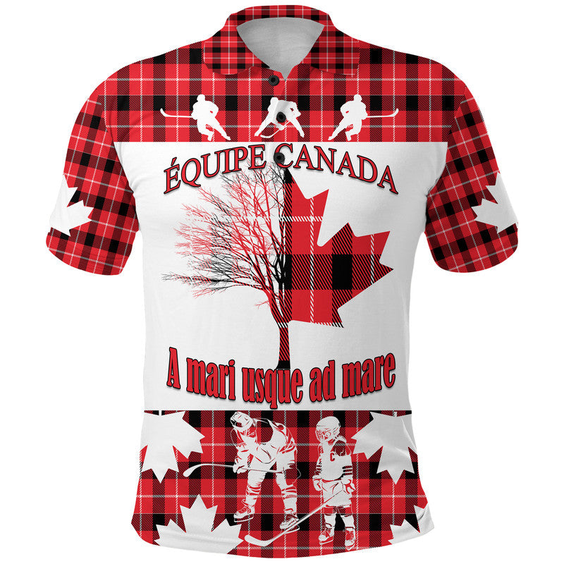 Custom Fathers Day Canada Hockey Polo Shirt Maple Leaf Tartan - Shopicos