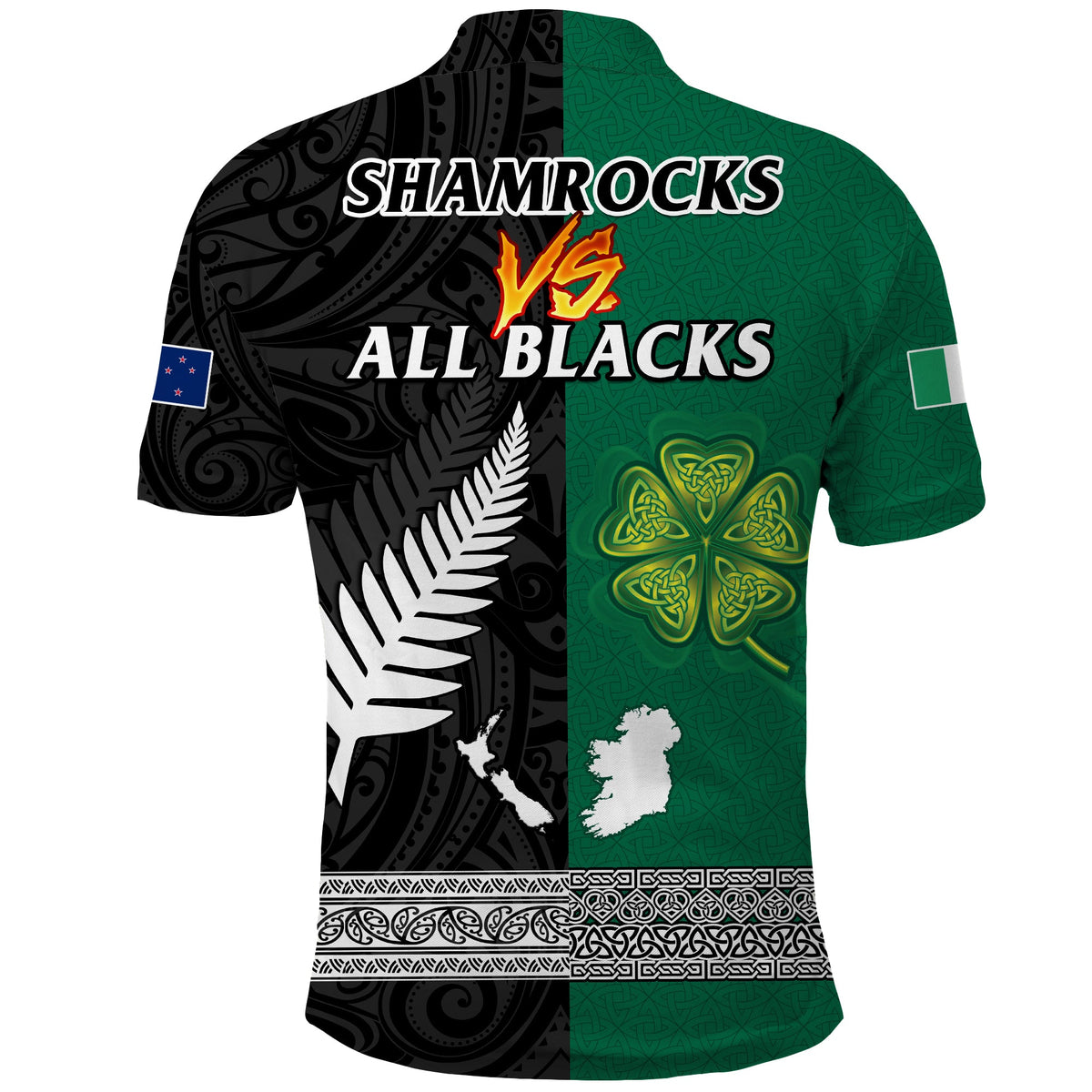 Ireland Shamrock and New Zealand Fern Polo Shirt Rugby Go Shamrock vs All Black LT13 - Shopicos