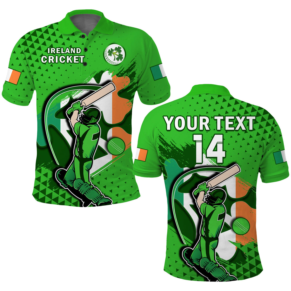 (Custom Text And Number) Ireland Cricket Polo Shirt Irish Flag Shamrock Sporty Style - Shopicos