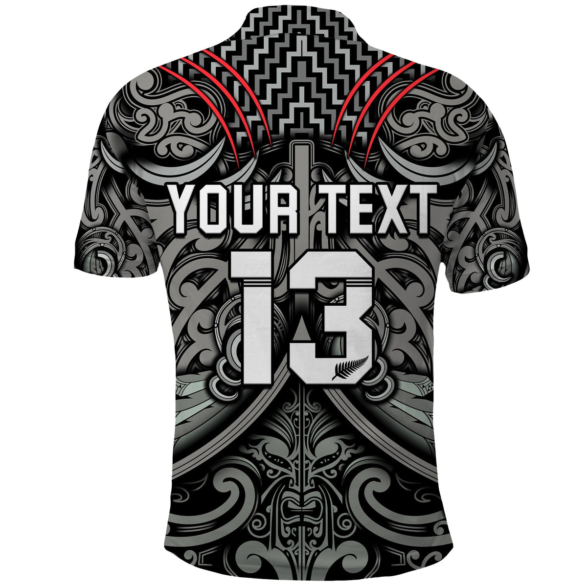 Custom Text and Number New Zealand Silver Fern Rugby Polo Shirt All Black NZ Maori Pattern LT13 - Shopicos