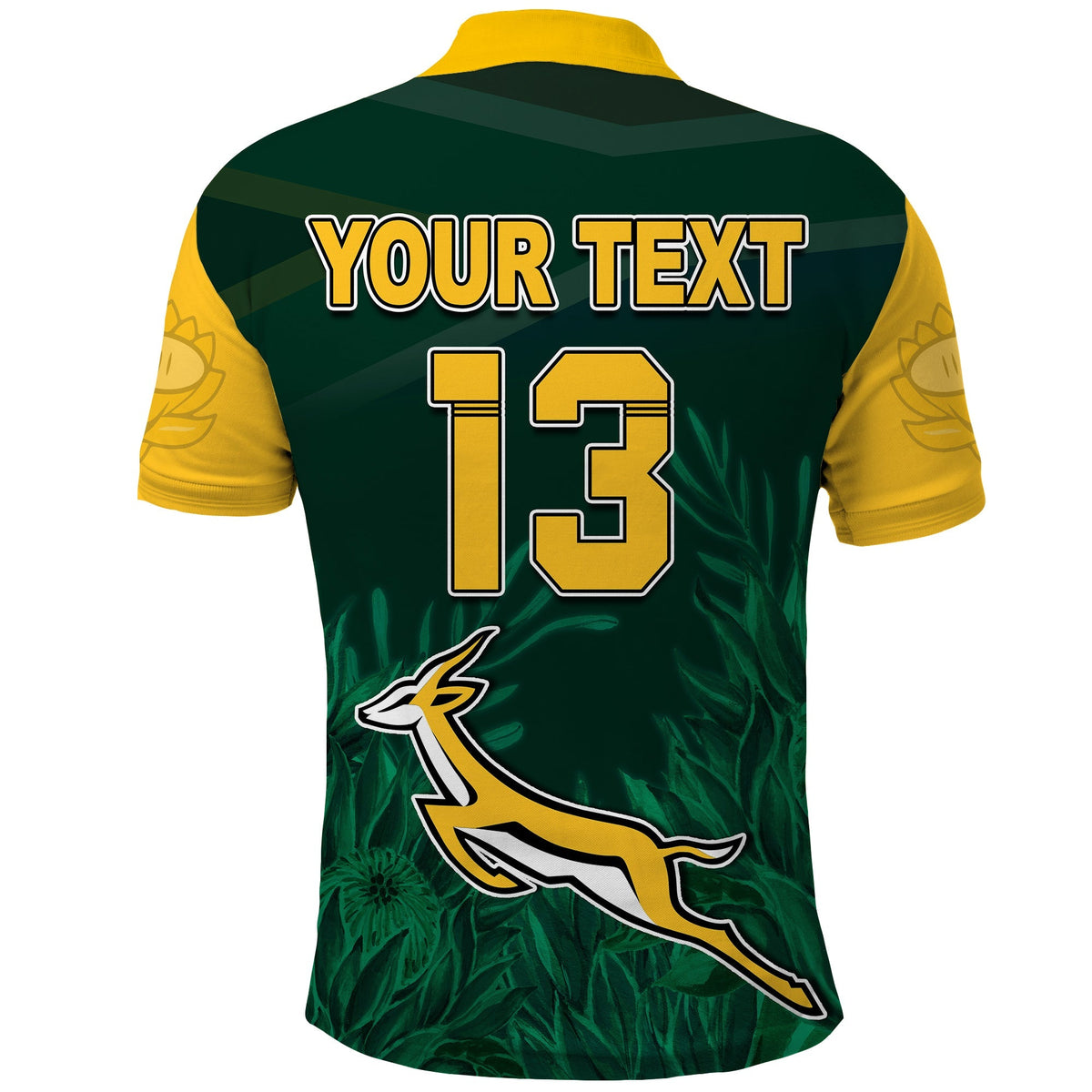 (Custom Text and Number) South Africa Rugby Polo Shirt Springboks King Protea Go Bokke LT13 - Shopicos