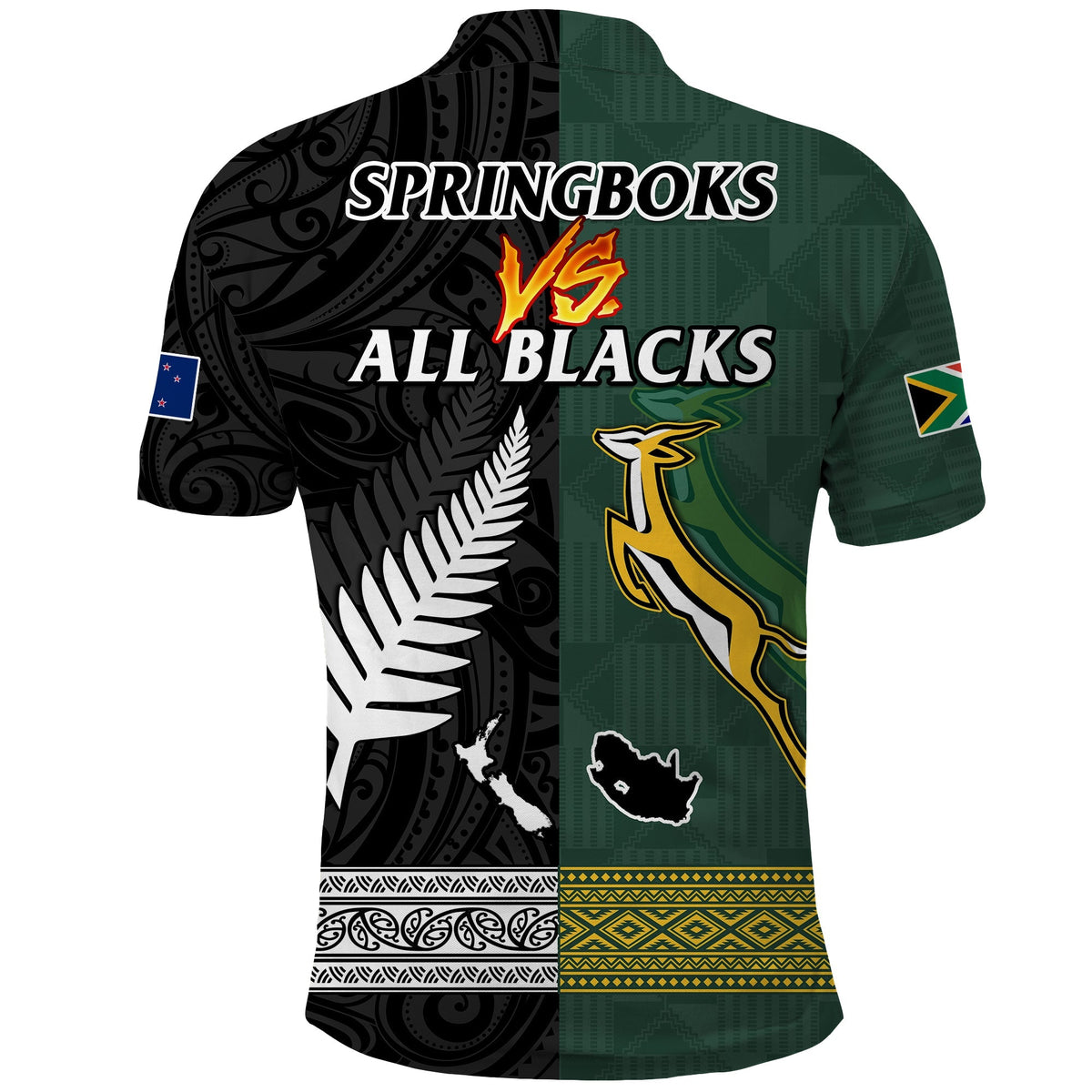 South Africa Protea and New Zealand Fern Polo Shirt Rugby Go Springboks vs All Black LT13 - Shopicos
