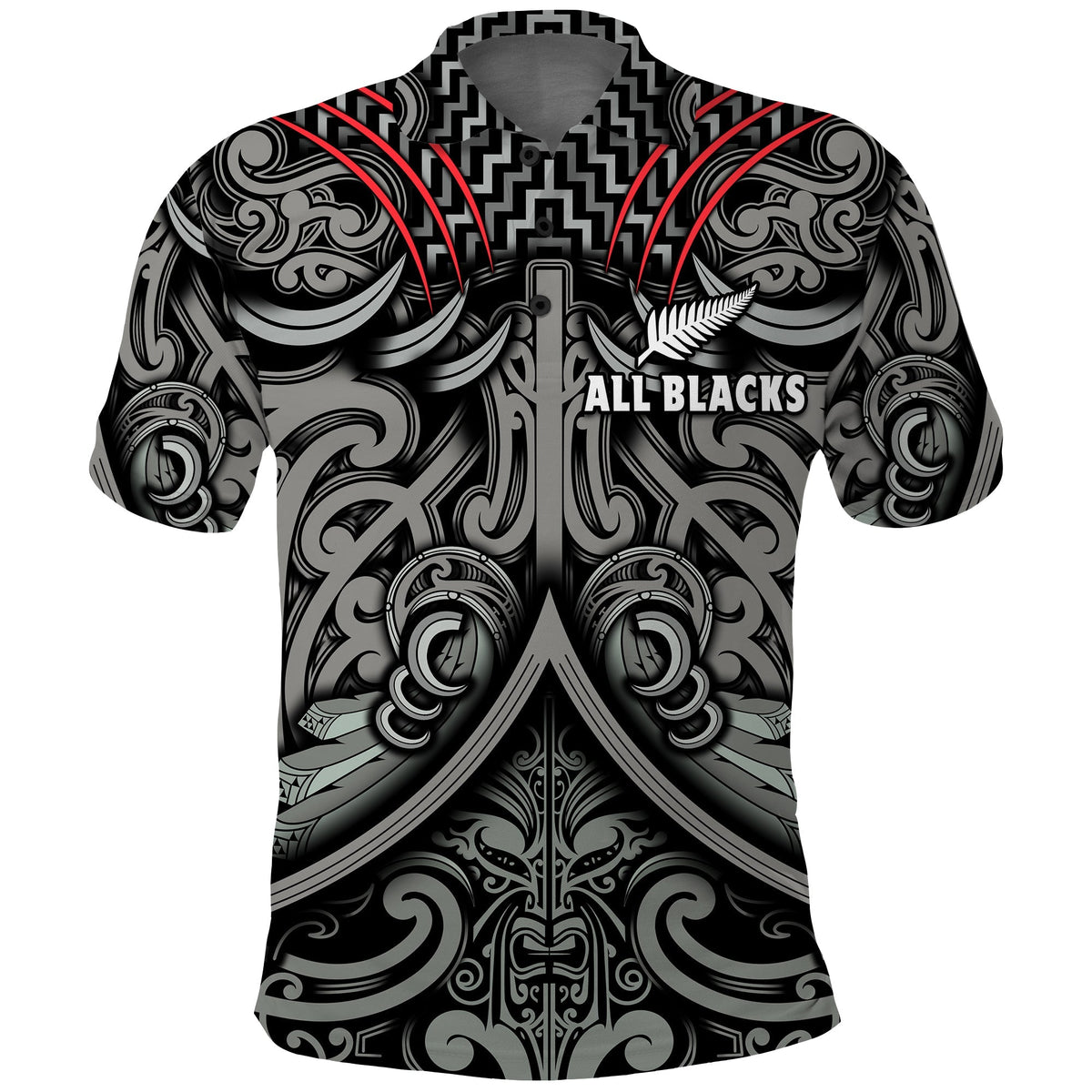 Custom Text and Number New Zealand Silver Fern Rugby Polo Shirt All Black NZ Maori Pattern LT13 - Shopicos