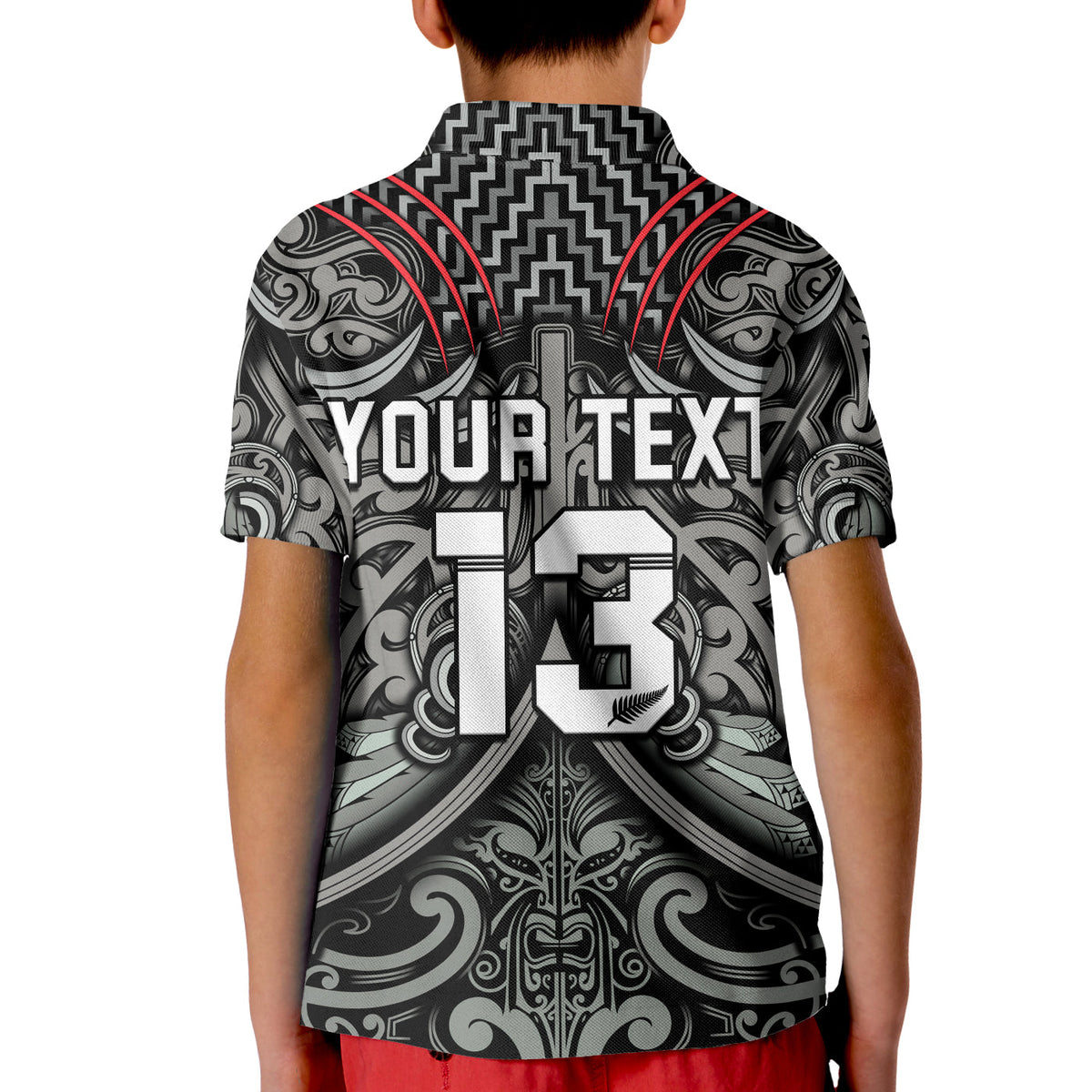 Custom Text and Number New Zealand Silver Fern Rugby Polo Shirt All Black NZ Maori Pattern LT13 - Shopicos