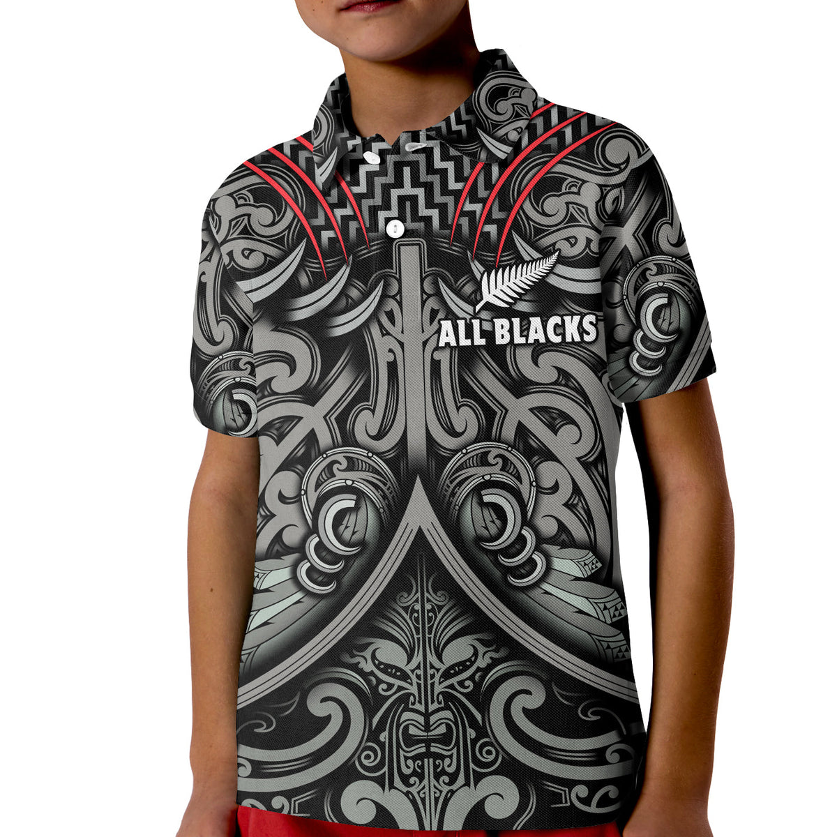 Custom Text and Number New Zealand Silver Fern Rugby Polo Shirt All Black NZ Maori Pattern LT13 - Shopicos