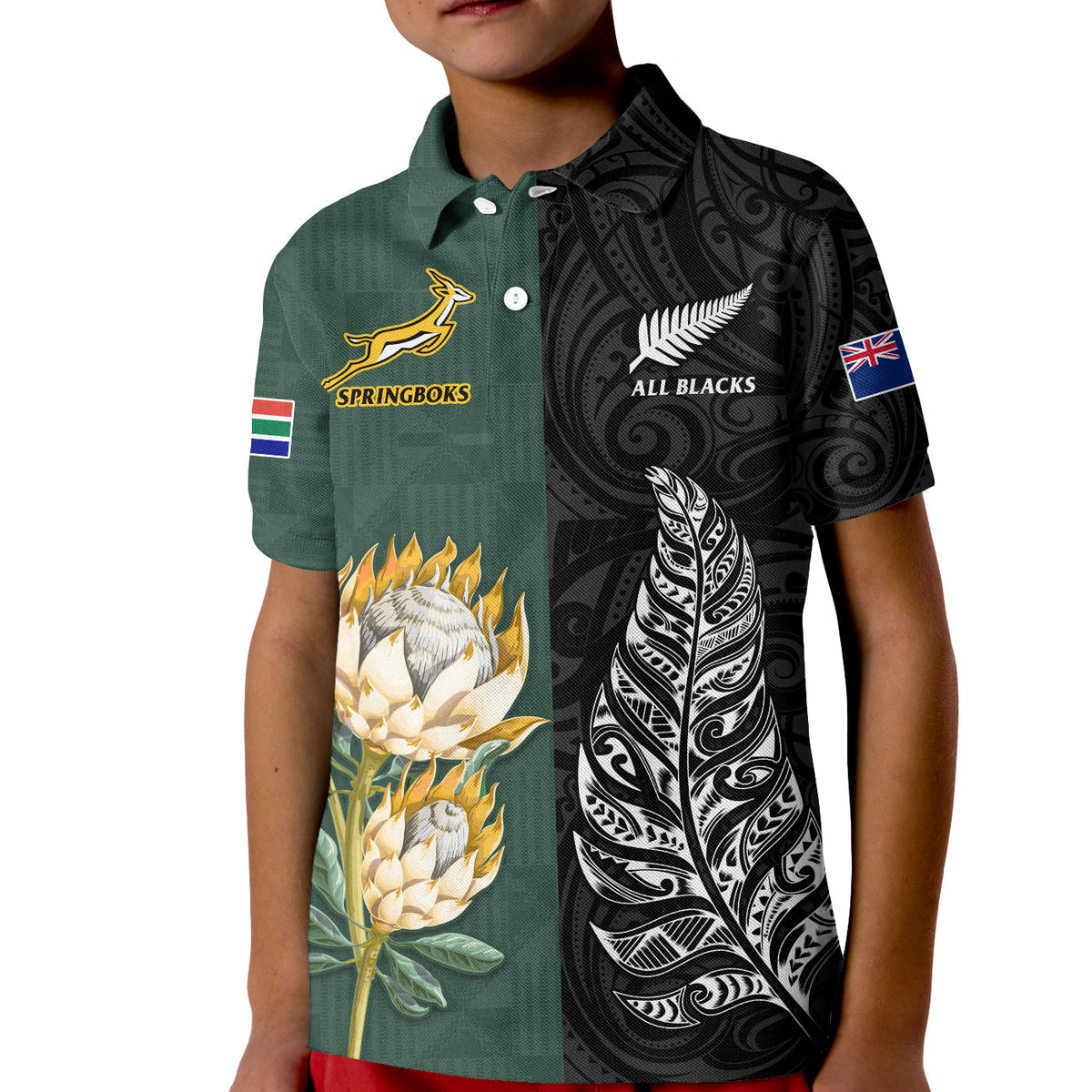 South Africa Protea and New Zealand Fern Polo Shirt Rugby Go Springboks vs All Black LT13 - Shopicos