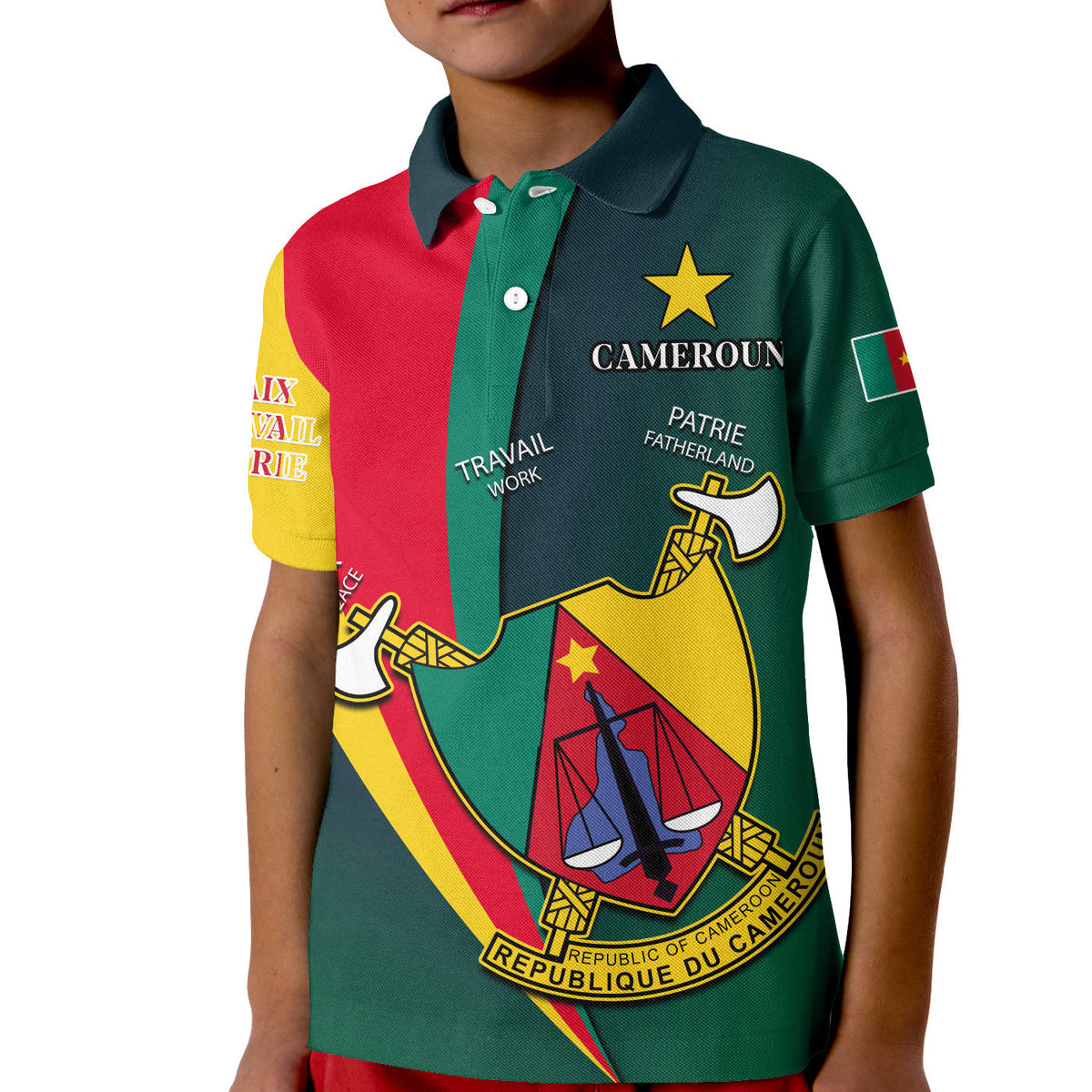 (Custom Text and Number) Cameroon Polo Shirt KID Map Cameroun Style Flag LT13 - Shopicos