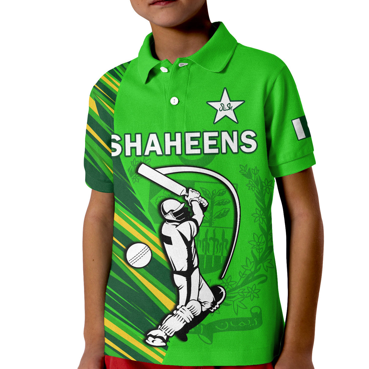 (Custom Text And Number) Pakistan Cricket Polo Shirt KID Go Shaheens Simple Style - Shopicos
