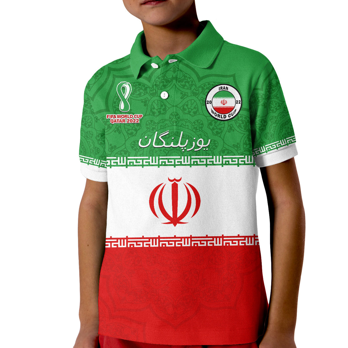 Custom Iran Football Polo Shirt KID Team Melli Champions Football 2022 - Shopicos