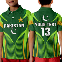 (Custom Text and Number) Pakistan Cricket Polo Shirt KID Green Shaheens Champion LT13 - Shopicos