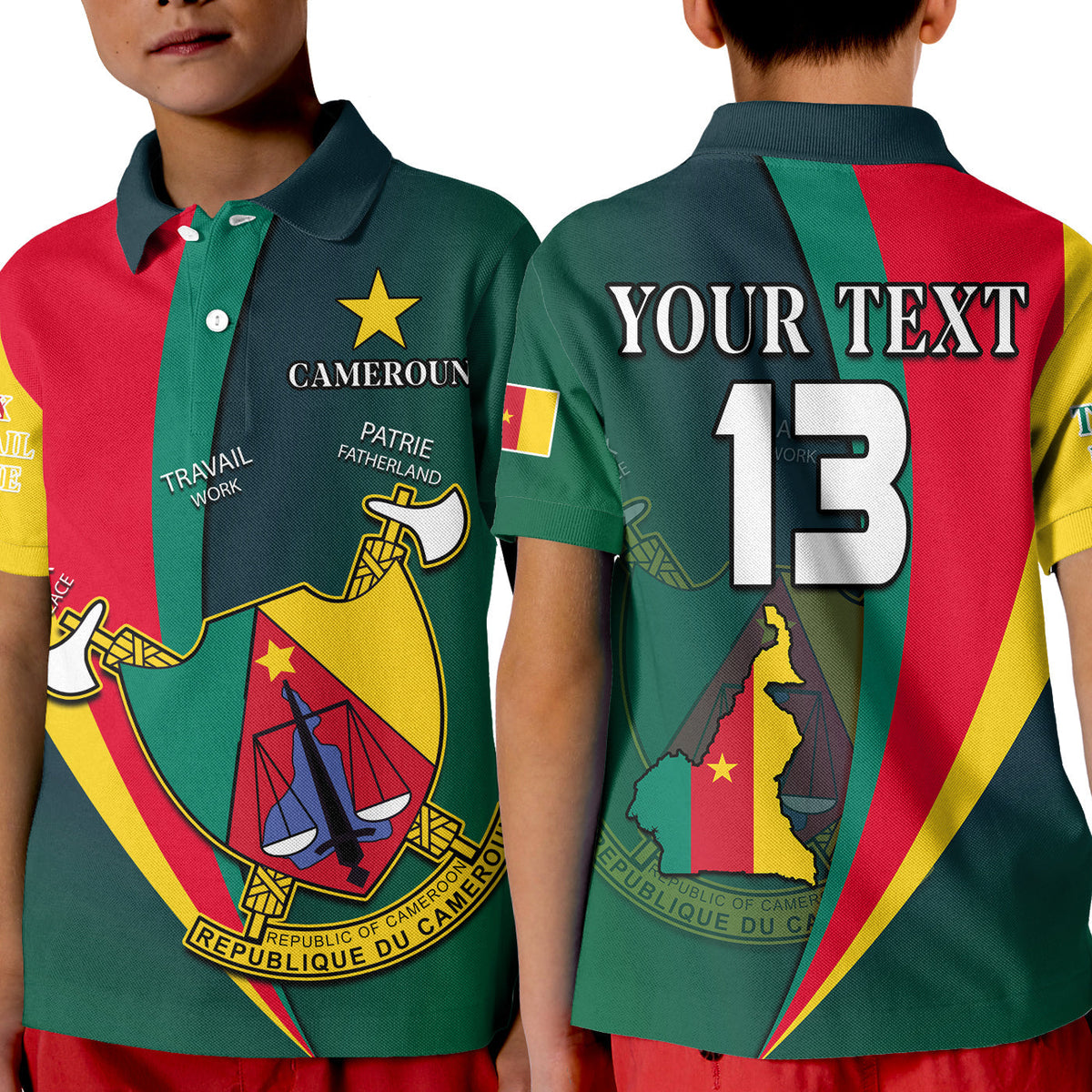 (Custom Text and Number) Cameroon Polo Shirt KID Map Cameroun Style Flag LT13 - Shopicos