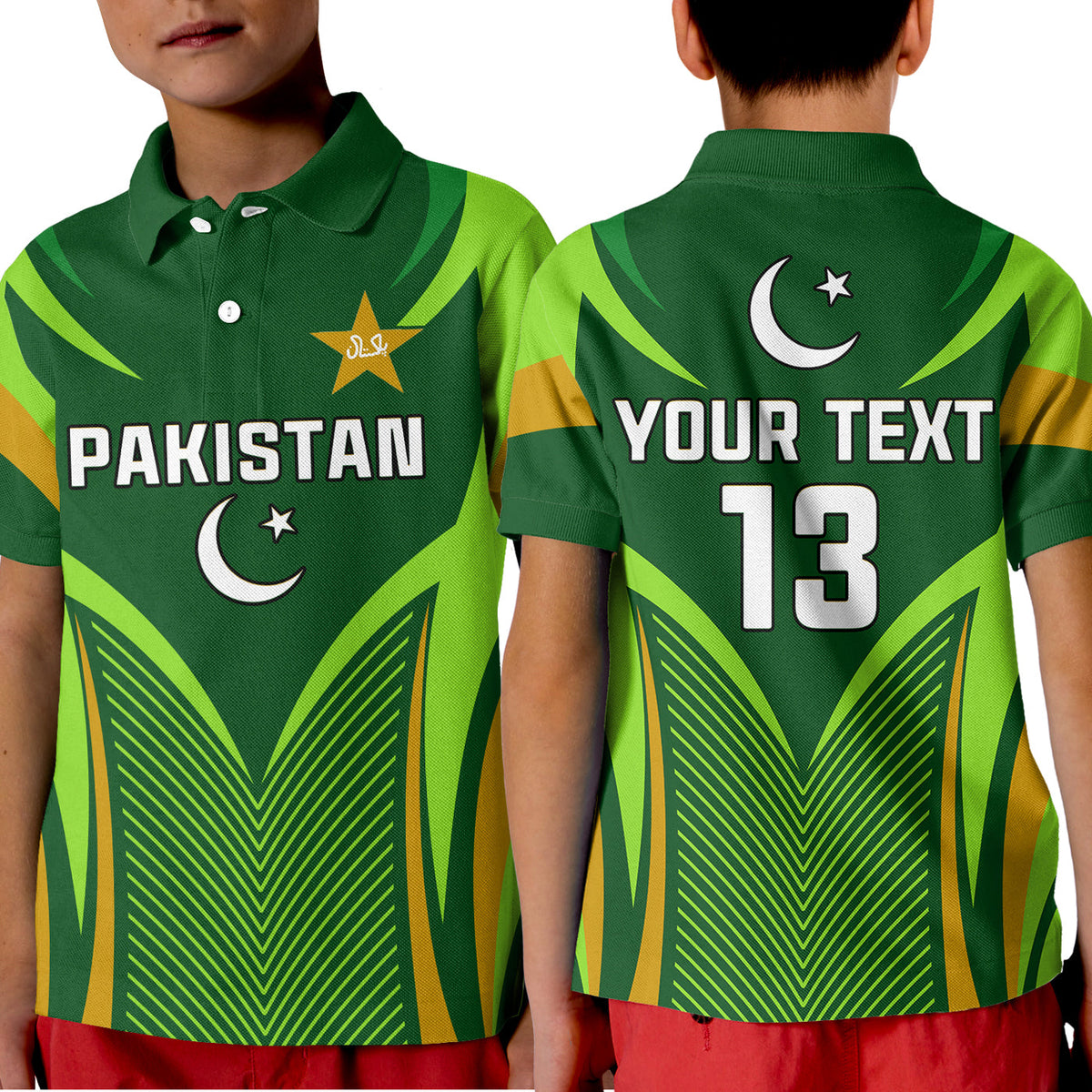 (Custom Text and Number) Pakistan Cricket Polo Shirt Green Shaheens Champion LT13 - Shopicos