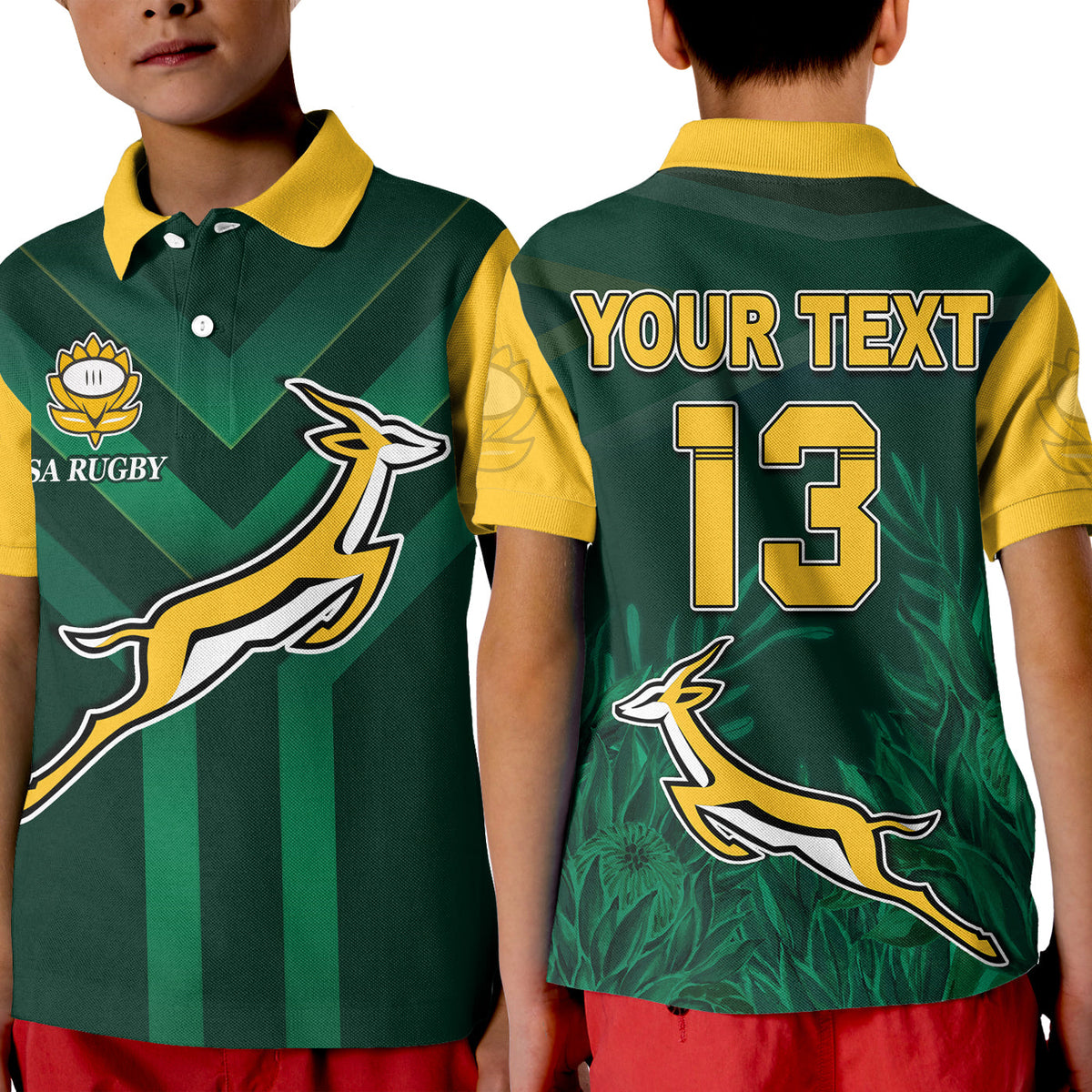 (Custom Text and Number) South Africa Rugby Polo Shirt Springboks King Protea Go Bokke LT13 - Shopicos