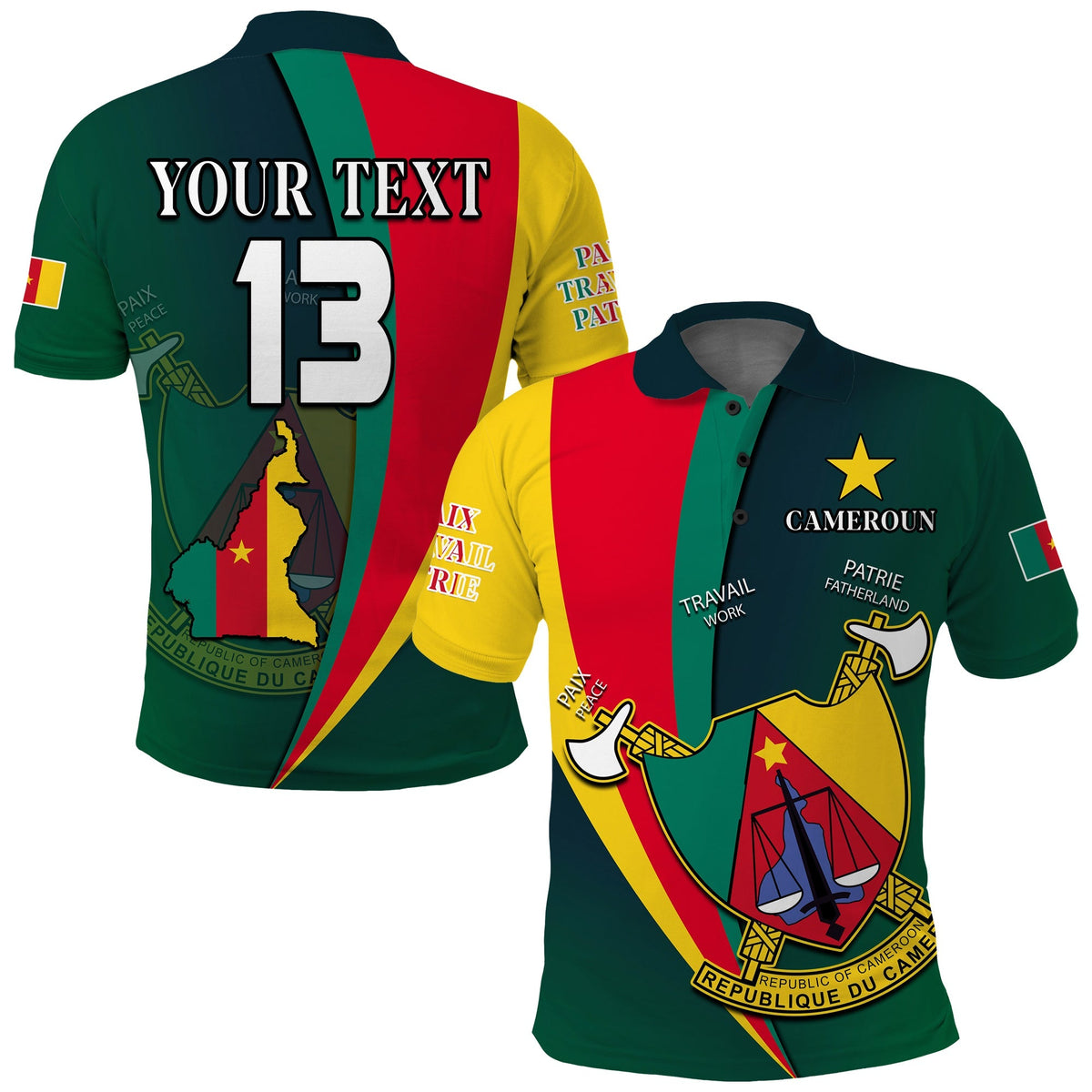 (Custom Text and Number) Cameroon Polo Shirt Map Cameroun Style Flag LT13 - Shopicos