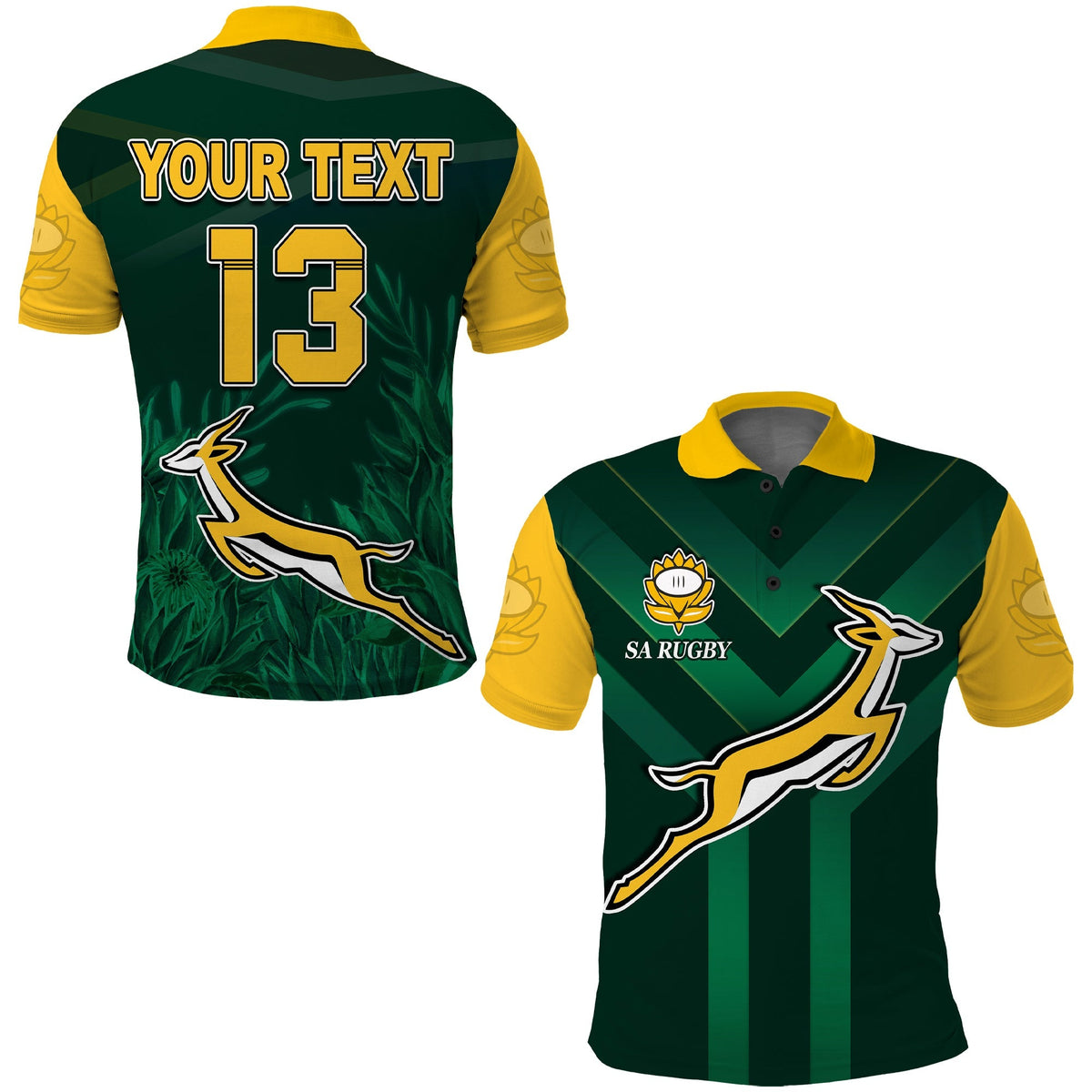(Custom Text and Number) South Africa Rugby Polo Shirt Springboks King Protea Go Bokke LT13 - Shopicos