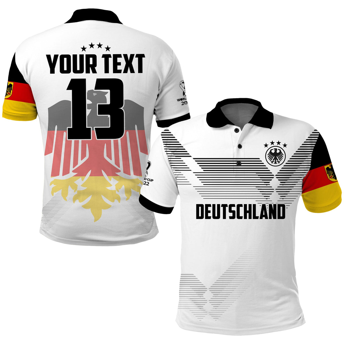 (Custom Text and Number) Germany Football Polo Shirt Come On Nationalelf Soccer Deutschland Champions World Cup LT13 - Shopicos