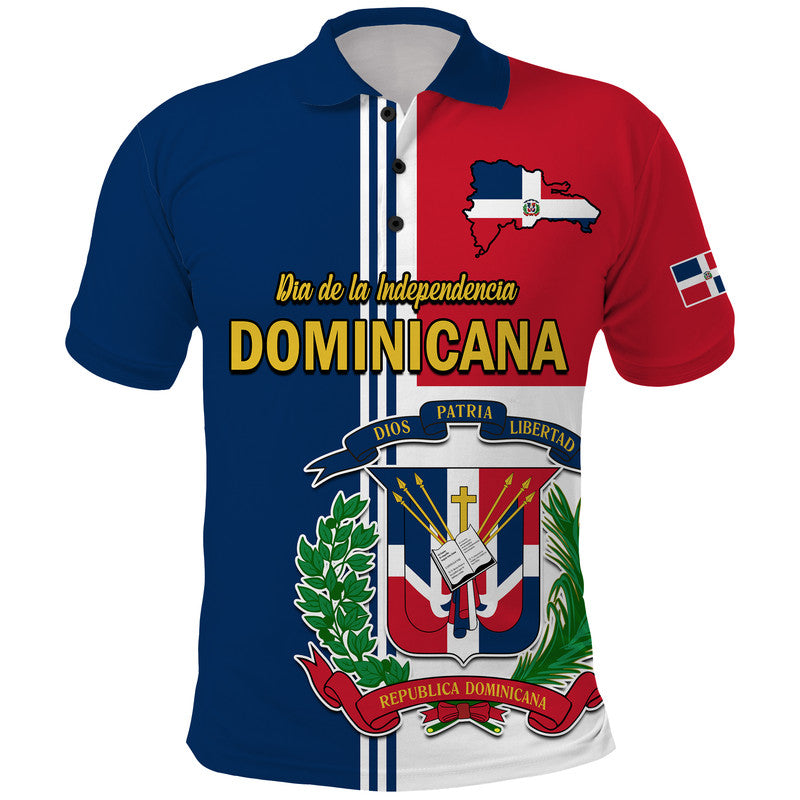 Custom Dominican Republic Polo Shirt Dia de la Independencia Coat Of Arms And Flag Map - Shopicos