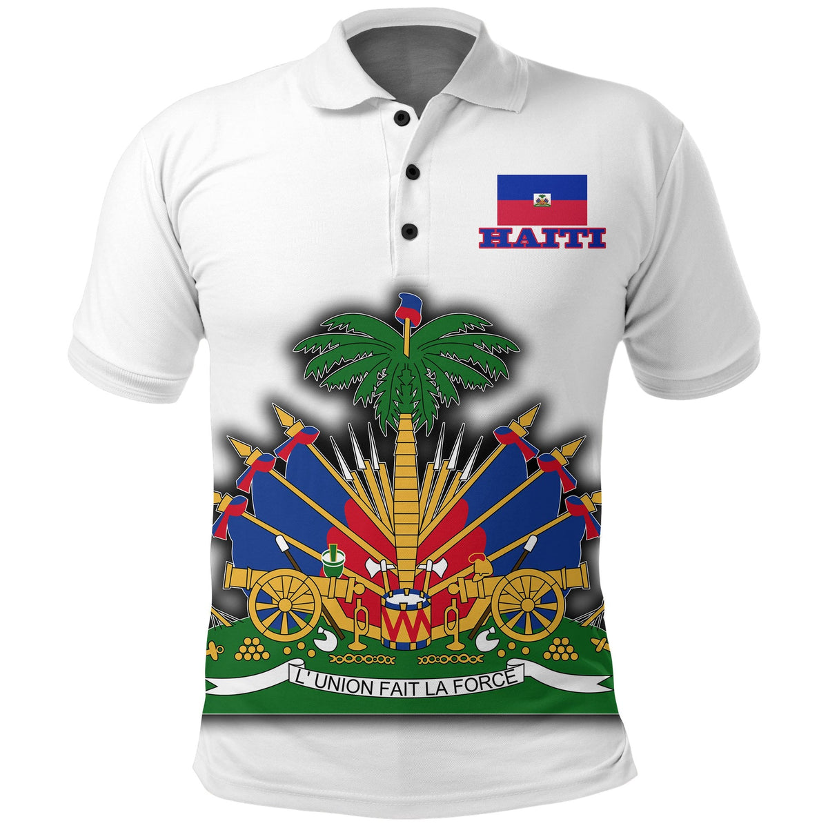 Haiti Polo Shirt Flag With Coat Of Arm (White) - Shopicos