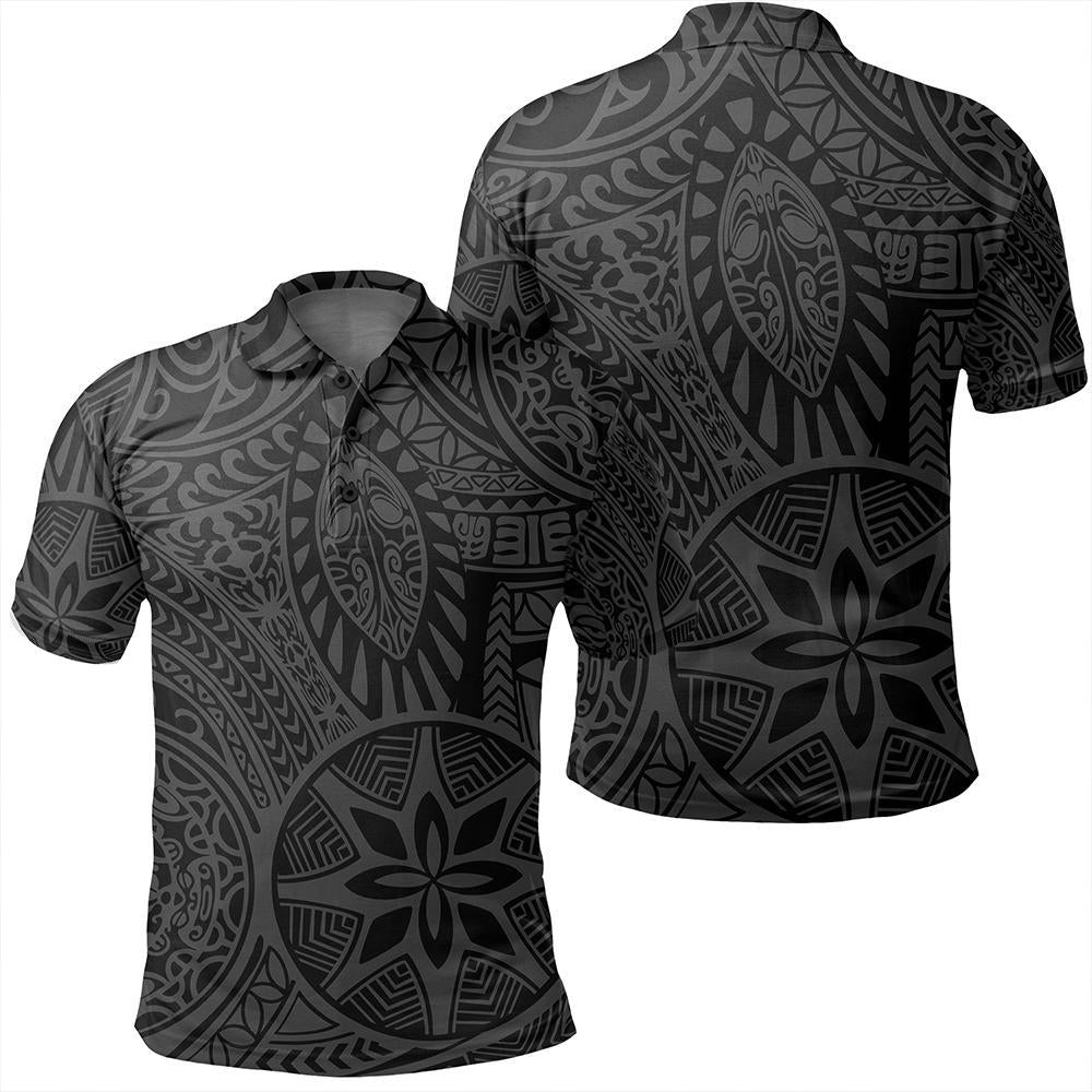 Unisex Polynesian Hawaiian Style Tribal Tattoo Gray Polo Shirt - Shopicos