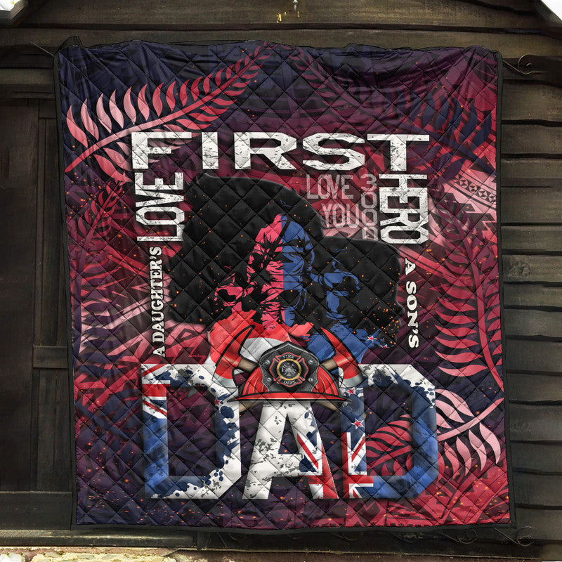 (Custom Personalised) Fathers Day - New Zealand Firefighter Dad Premium Quilt - Maori Pattern - Shopicos