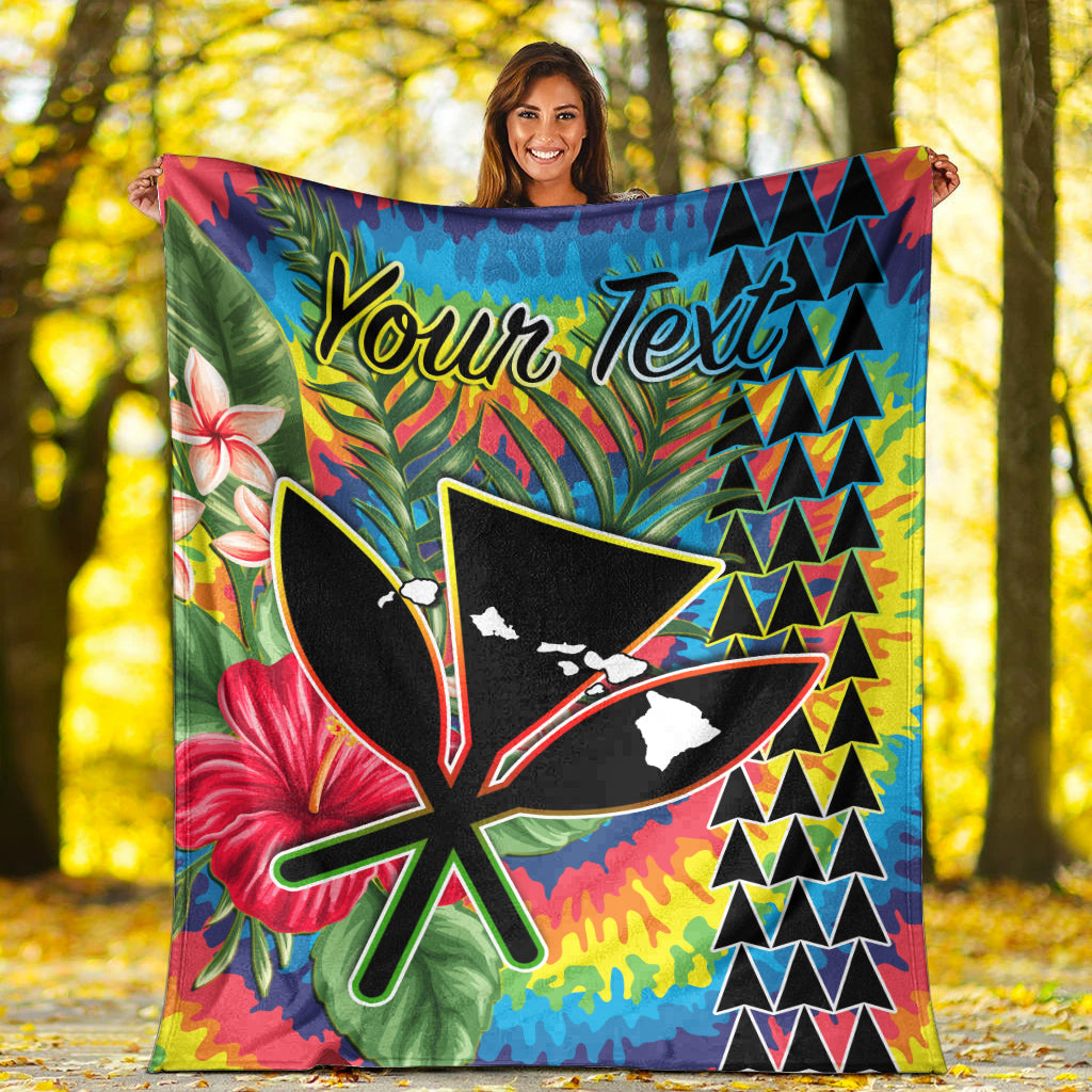 custom-personalised-hawaii-rainbow-tie-dye-premium-blanket-flowers-polynesian-hawaiian-tribal