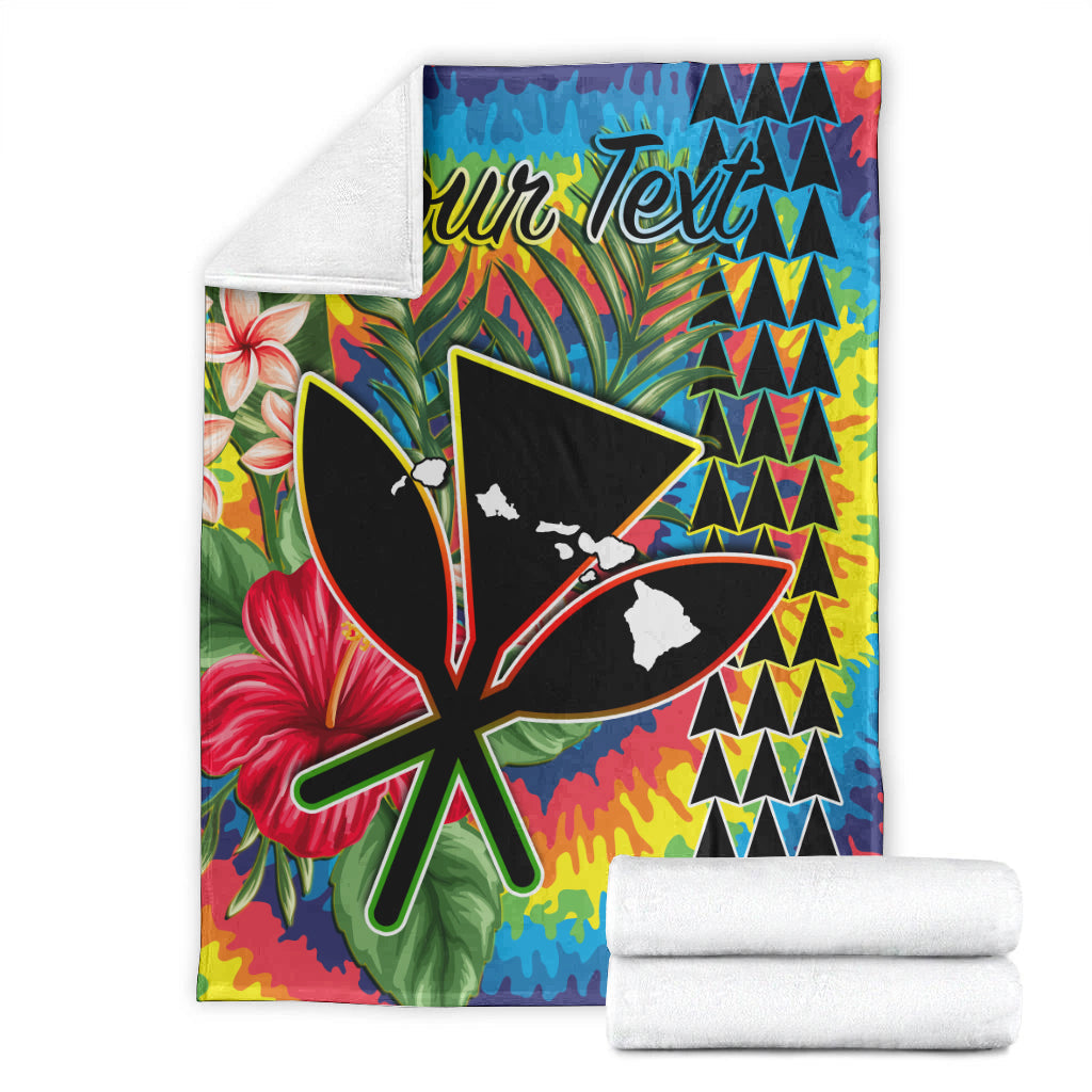 custom-personalised-hawaii-rainbow-tie-dye-premium-blanket-flowers-polynesian-hawaiian-tribal
