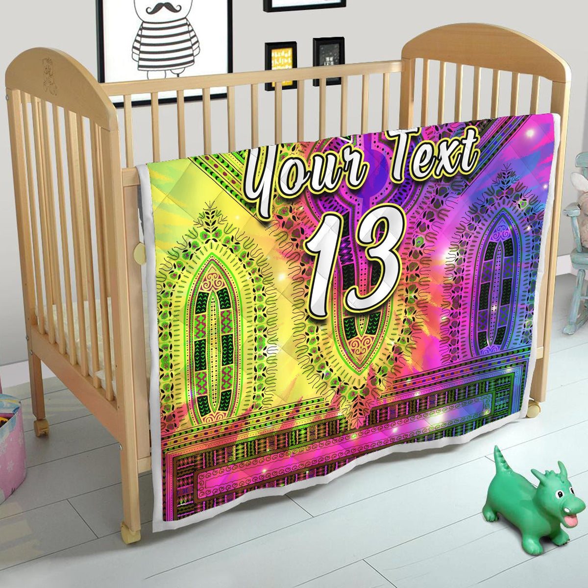 (Custom Text and Number) Africa Tie Dye Premium Quilt Special Dashiki Pattern LT13 - Shopicos