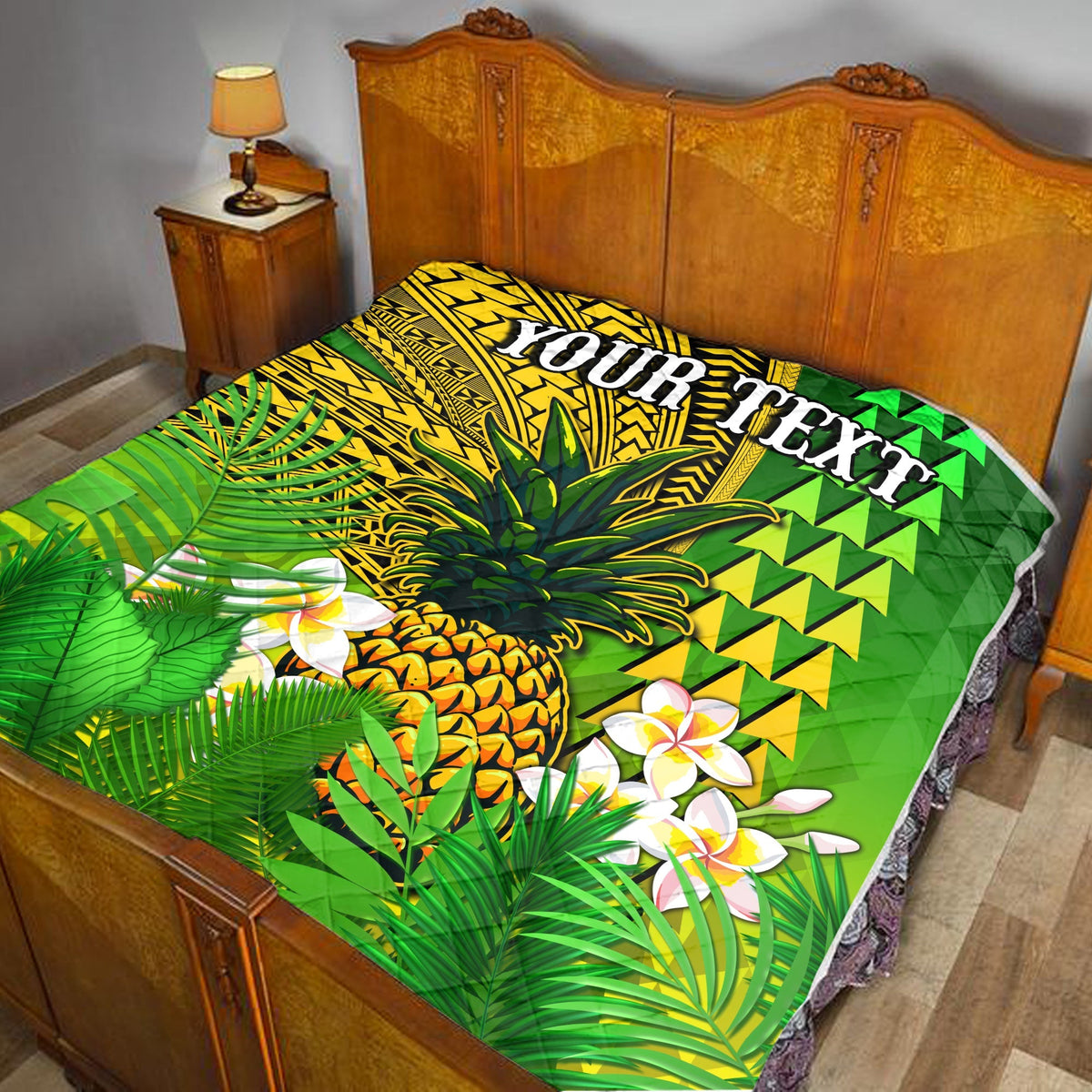 (Custom Personalised) Hawaii Pineapple Premium Quilt Plumeria Frangipani Mix Tribal Pattern LT13 - Shopicos