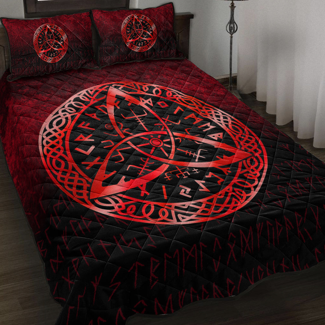 Viking Quilt Bed Set - Vegvisir Nordic Viking Rune - Red Version Quilt Bed Set RLT12 - Shopicos
