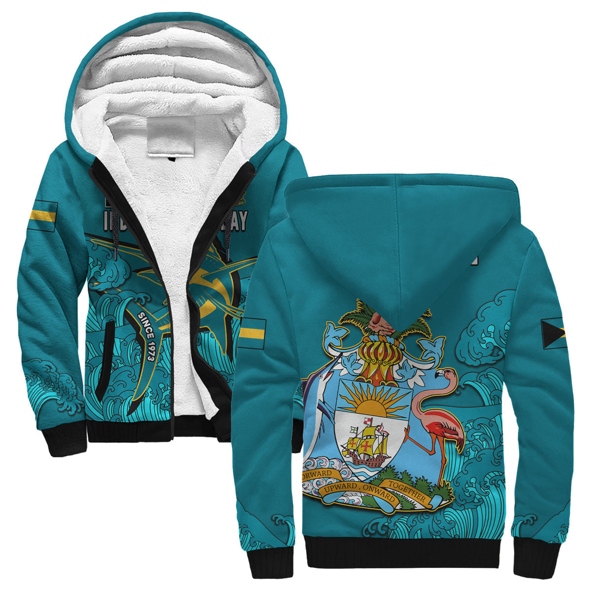 (Custom Personalised) Bahamas Independence Day Sherpa Hoodie Blue Marlin Since 1973 Style - Shopicos