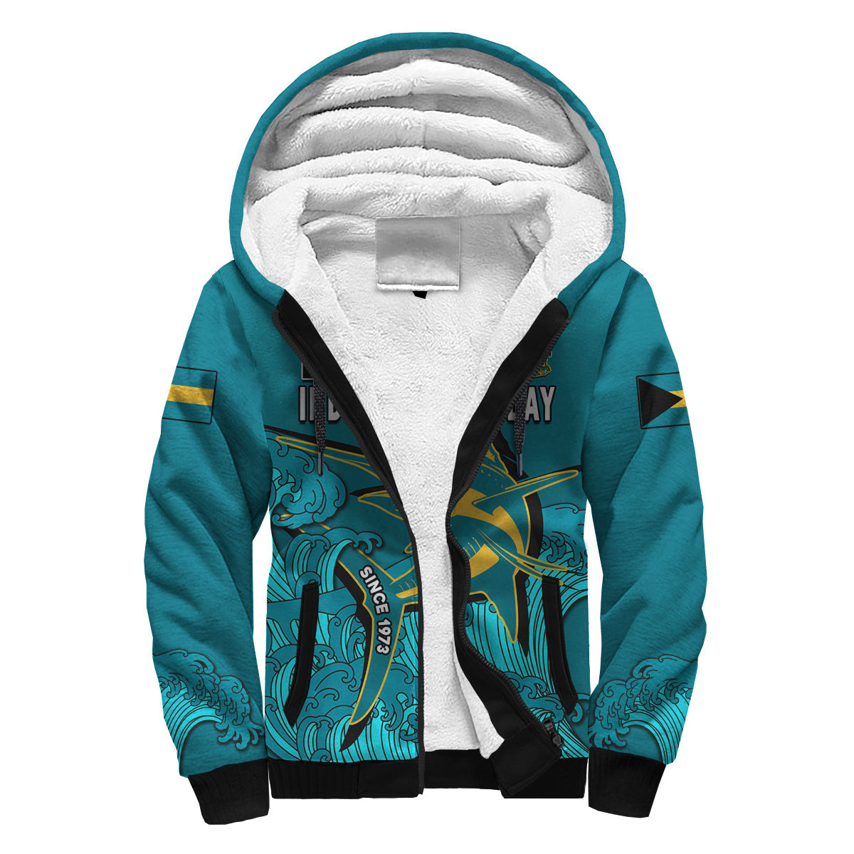 (Custom Personalised) Bahamas Independence Day Sherpa Hoodie Blue Marlin Since 1973 Style - Shopicos
