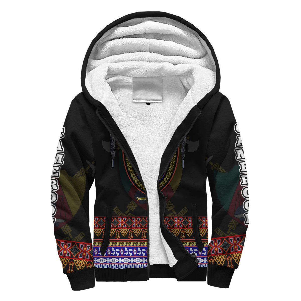 (Custom Personalised) Cameroon Sherpa Hoodie Atoghu Pattern Black Style - Shopicos