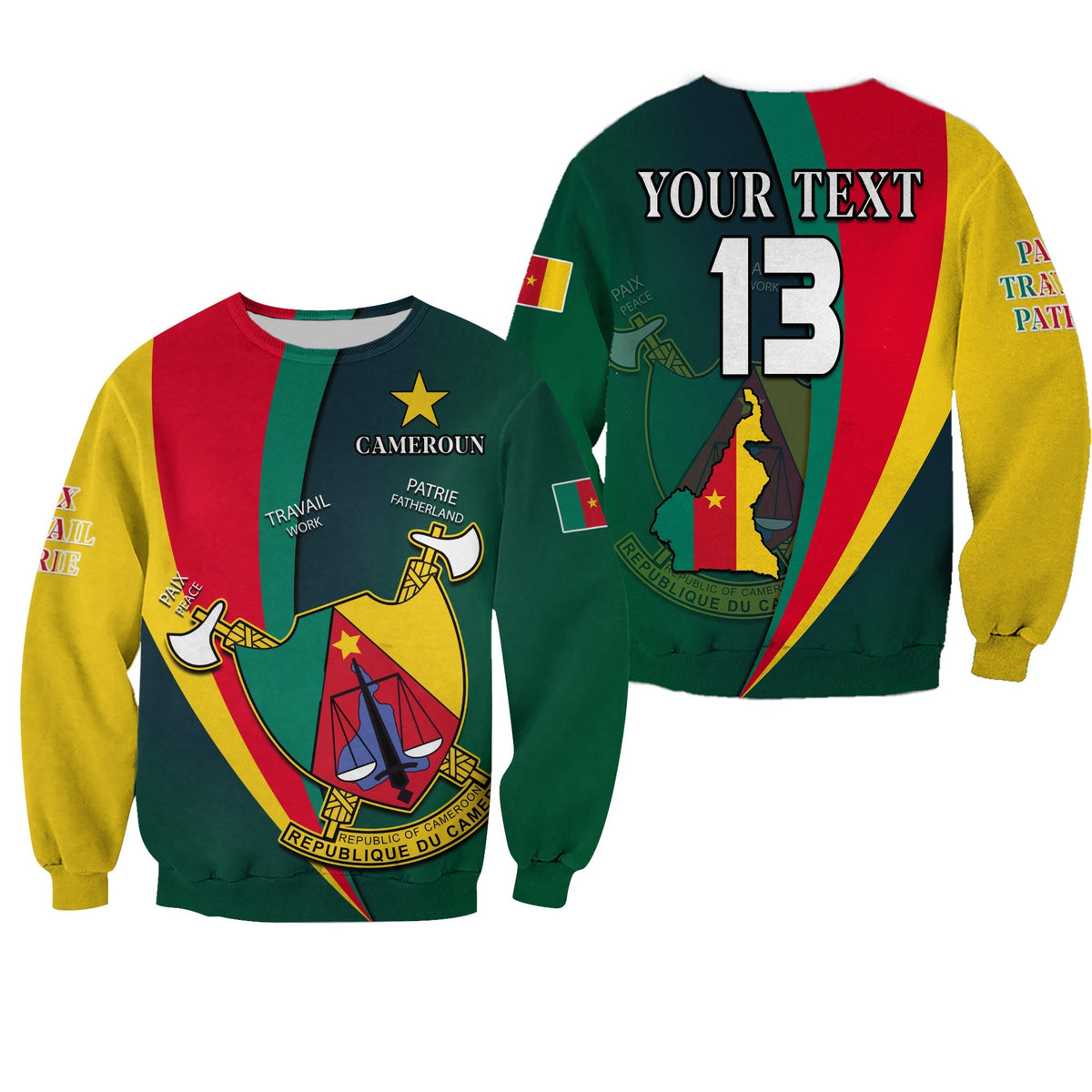 (Custom Text and Number) Cameroon Sweatshirt Map Cameroun Style Flag LT13 - Shopicos