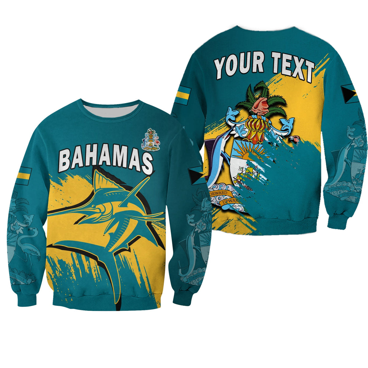 (Custom Personalised) Bahamas Sweatshirt Blue Marlin With Bahamian Coat Of Arms - Shopicos