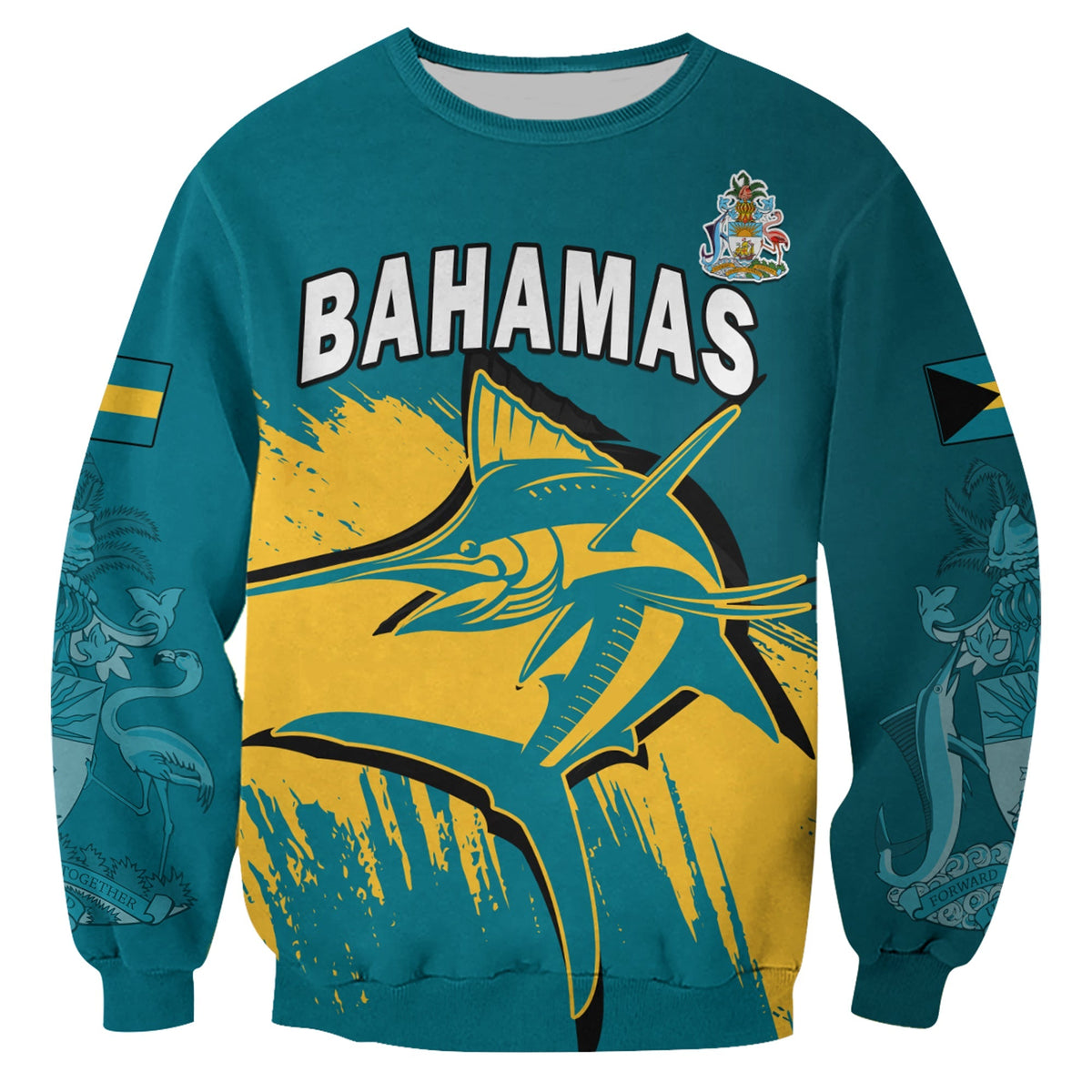 (Custom Personalised) Bahamas Sweatshirt Blue Marlin With Bahamian Coat Of Arms - Shopicos