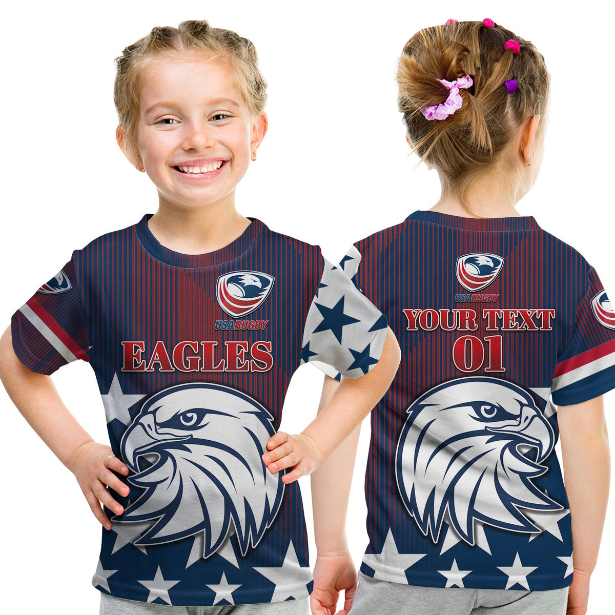 (Custom Personalised) USA Rugby T Shirt KID Original Vibes - Blue LT8 - Shopicos
