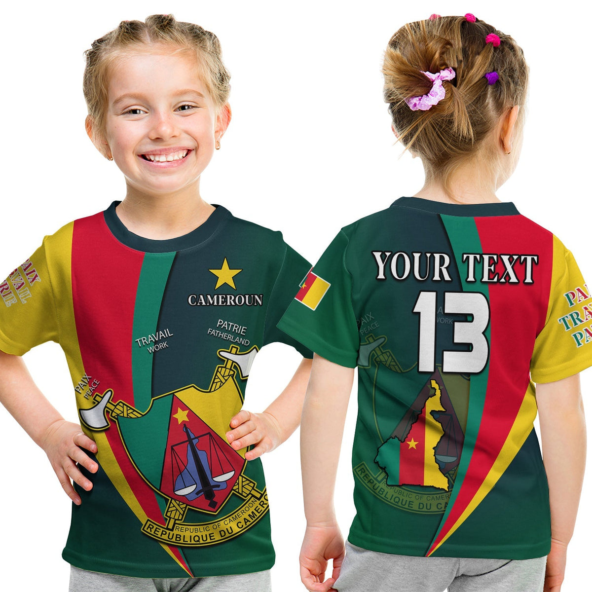 (Custom Text and Number) Cameroon T Shirt KID Map Cameroun Style Flag LT13 - Shopicos