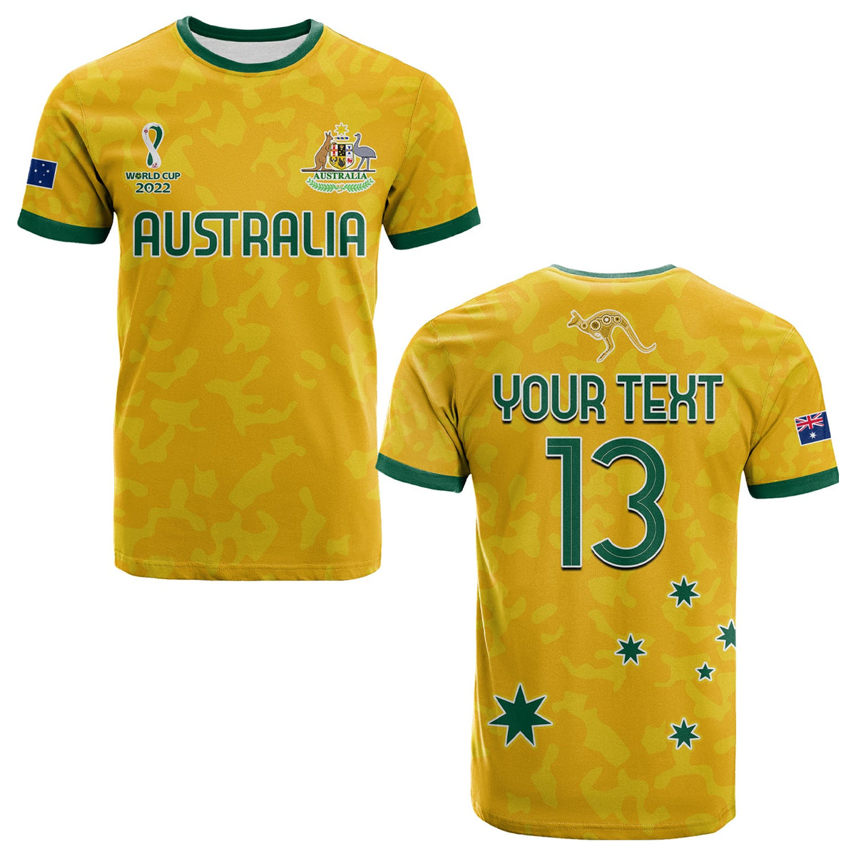 Custom Australia Soccer T Shirt World Cup Football 2022 Socceroos with Kangaroos LT13 - Shopicos