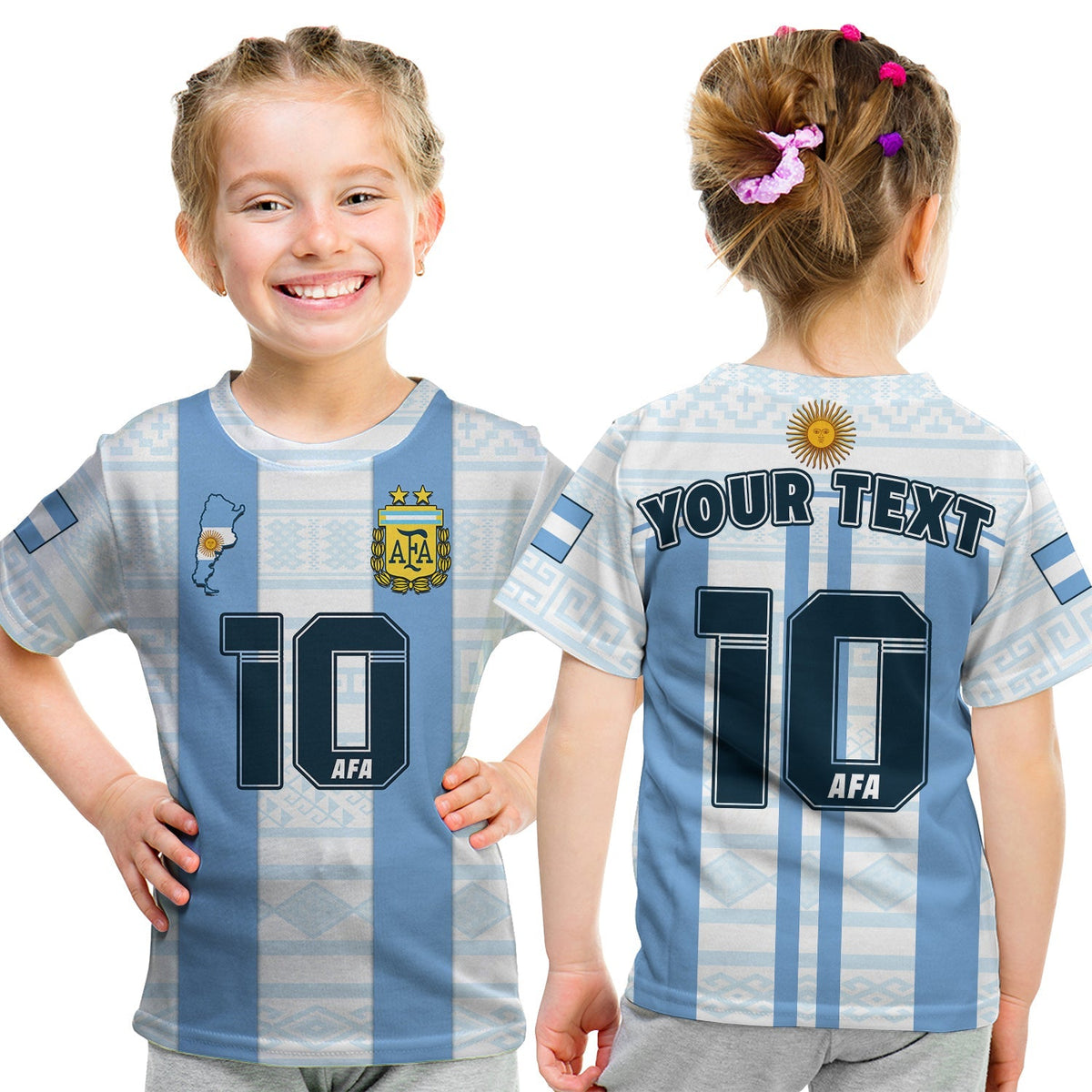 (Custom Text And Number) Argentina Football 2022 T Shirt KID Vamos La Albiceleste - Shopicos