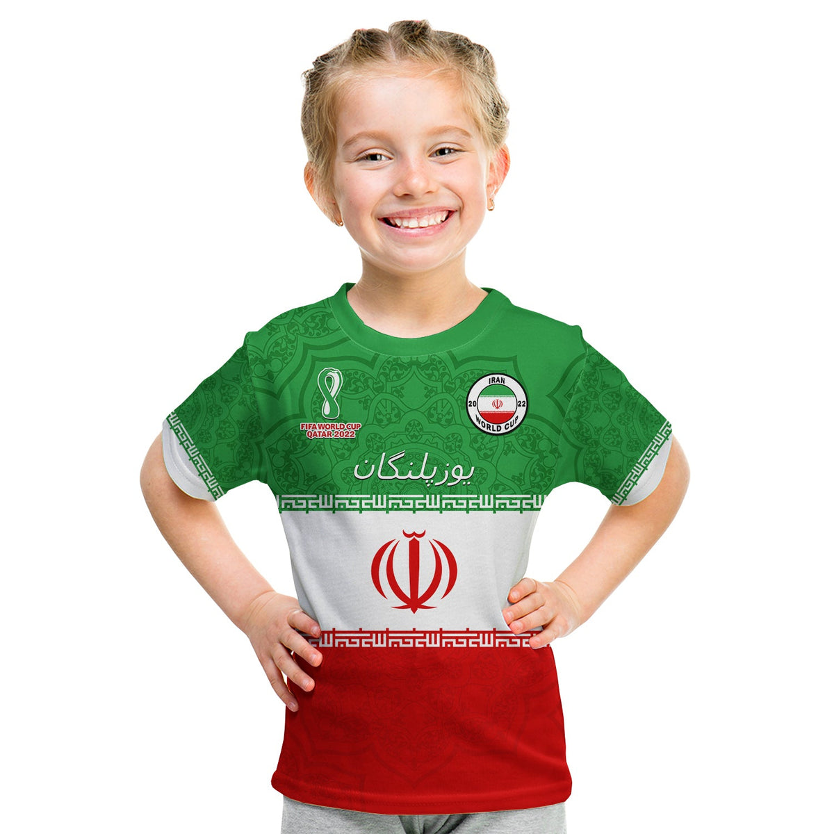 (Custom Personalised) Iran Football T Shirt KID Team Melli Champions World Cup 2022 - Shopicos