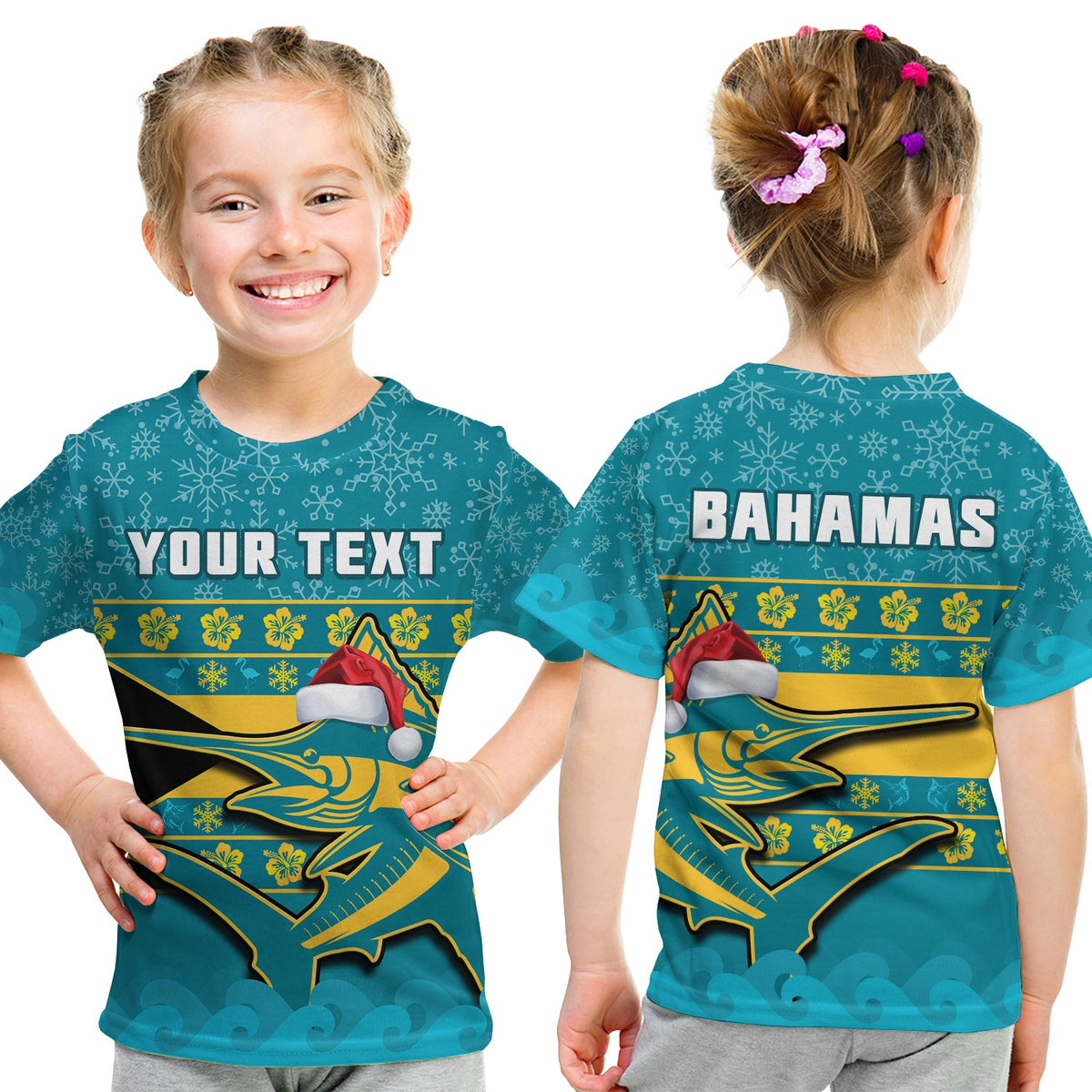 (Custom Personalised) Bahamas T Shirt KID Bahamian Blue Marlin Merry Christmas - Shopicos