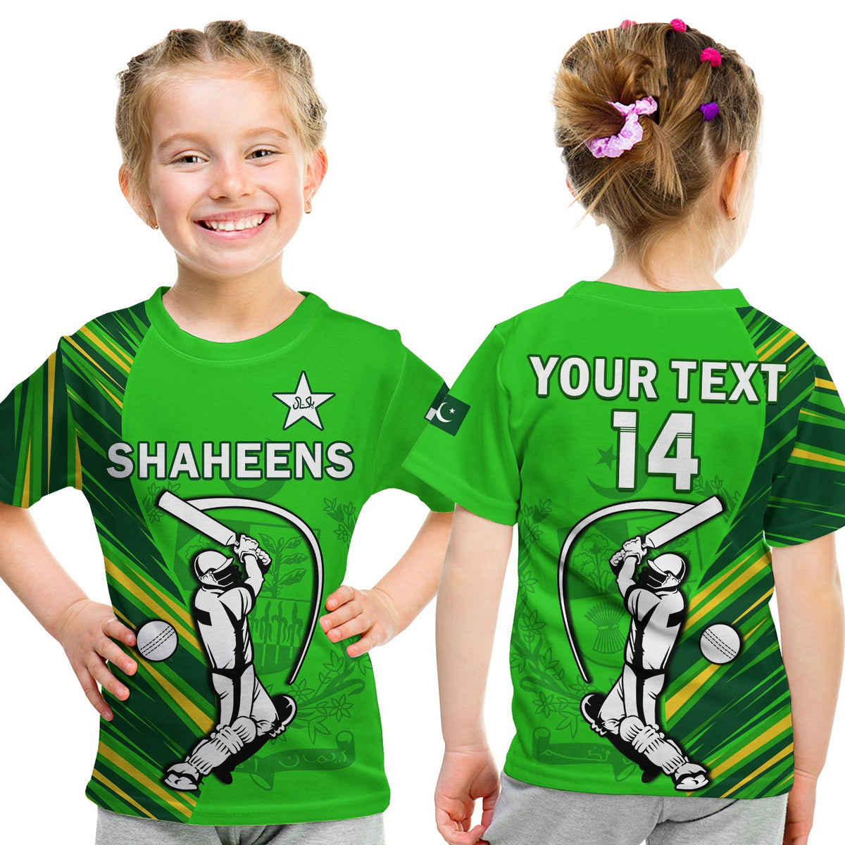 (Custom Text And Number) Pakistan Cricket T Shirt KID Go Shaheens Simple Style - Shopicos
