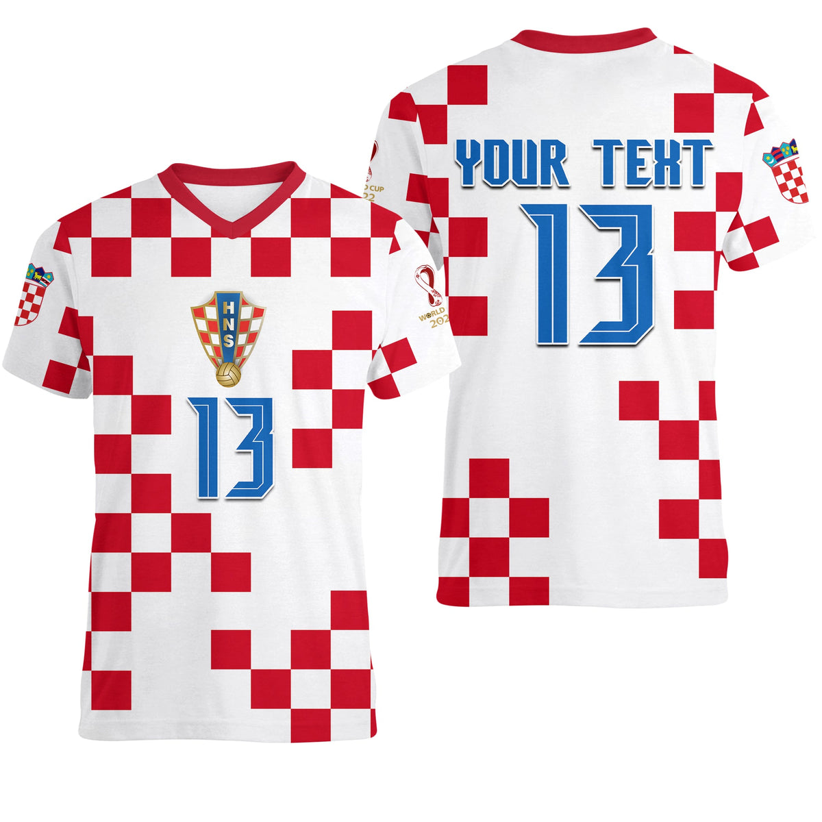 Custom Croatia Football V Neck T Shirt World Cup Champions 2022 Hrvatska LT13 - Shopicos