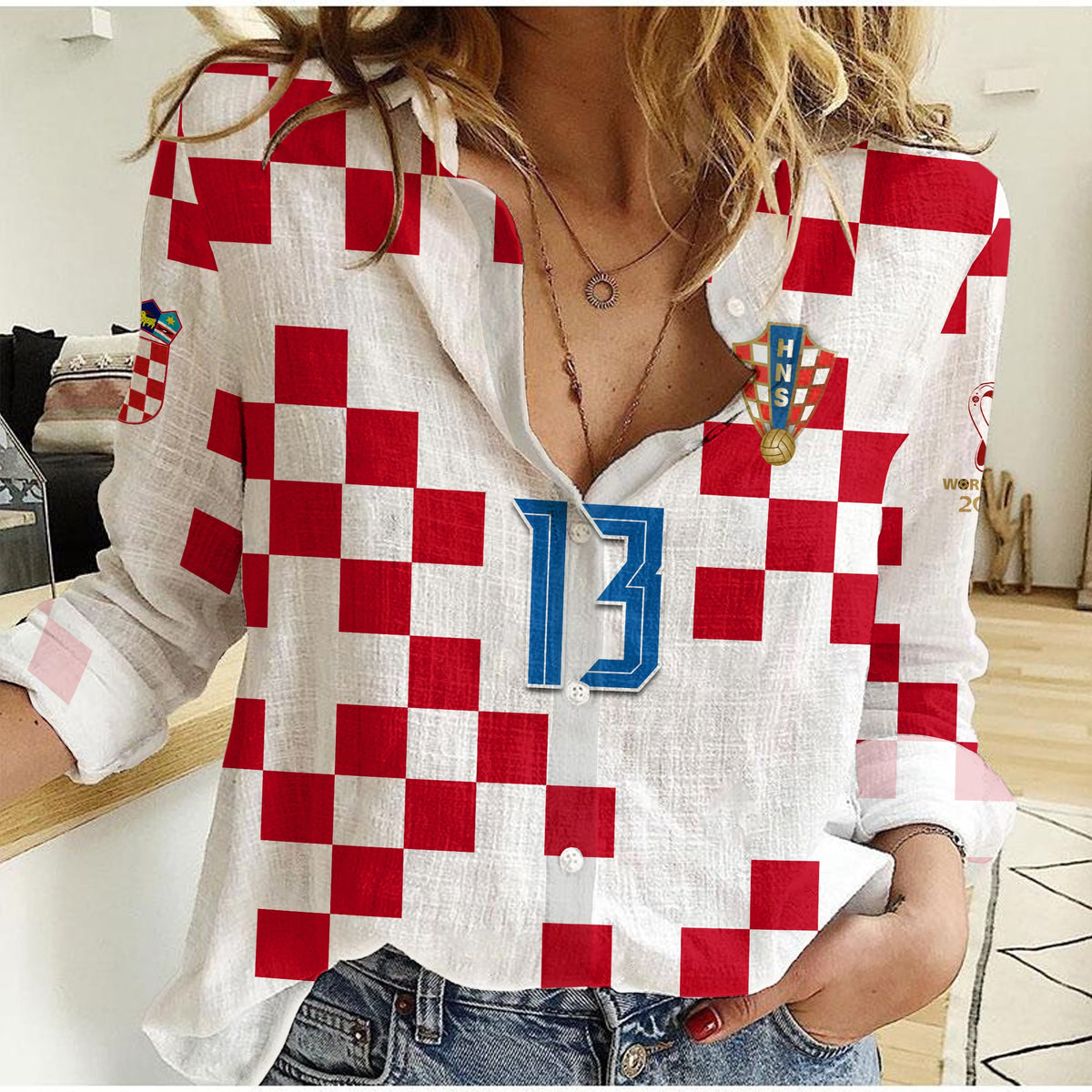 (Custom Text and Number) Croatia Football Women Casual Shirt World Cup Champions 2022 Hrvatska LT13 - Shopicos