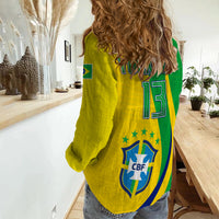 (Custom Text and Number) Brazil Football Champions Women Casual Shirt Selecao Style Vibe LT13 - Shopicos