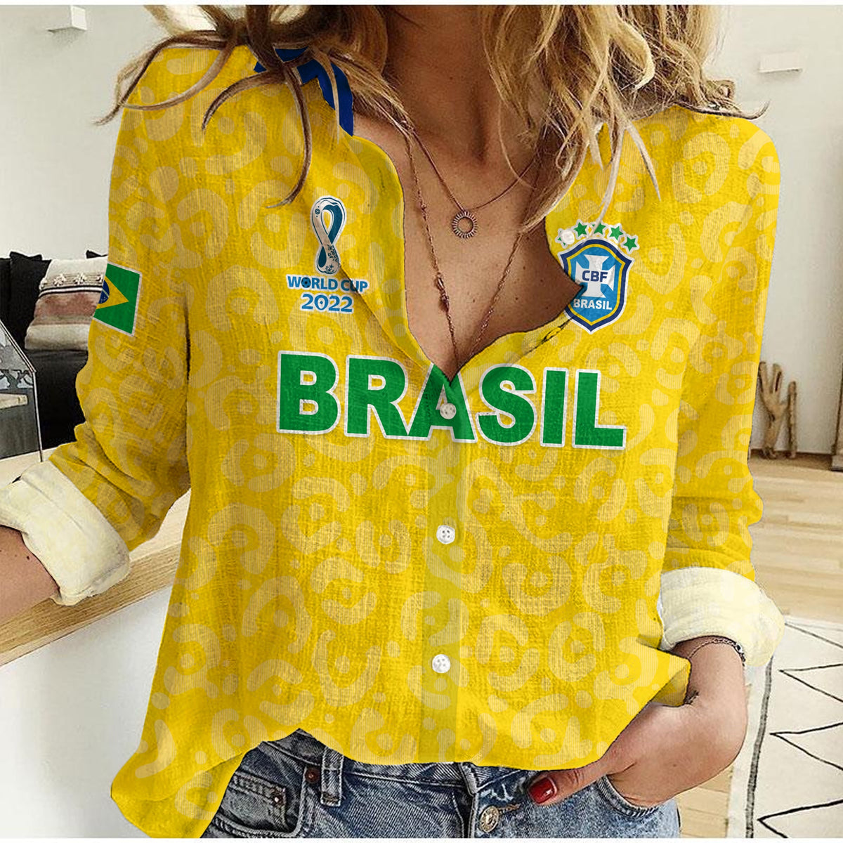 Brazil Football Women Casual Shirt World Cup Champions Soccer 2022 Selecao Brasil Campeao Ver.01 LT13 - Shopicos