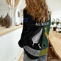 South Africa Protea and New Zealand Fern Women Casual Shirt Rugby Go Springboks vs All Black LT13 - Shopicos