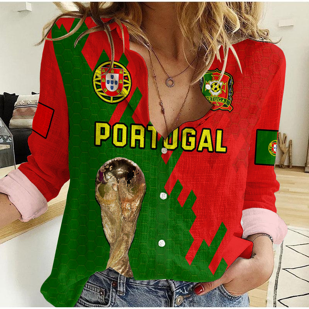 Portugal Football Women Casual Shirt Champions WC 2022 - Shopicos