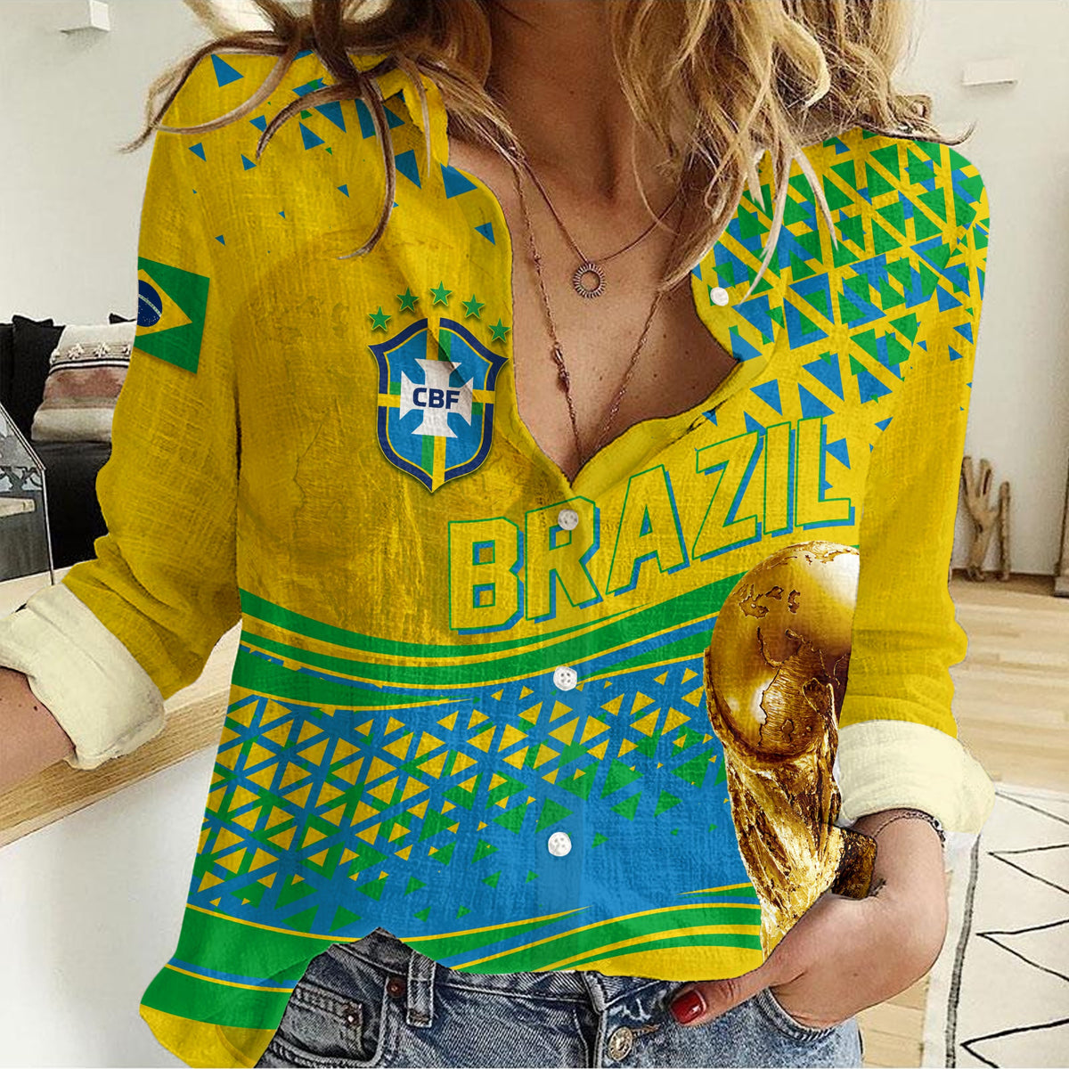 Personalised Brazil Women Casual Shirt World Cup 2022 - Champions - Shopicos