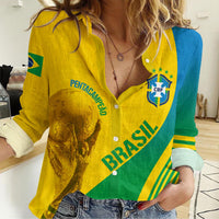 Personalised Brazil Women Casual Shirt World Cup 2022 Pentacampe o - Shopicos